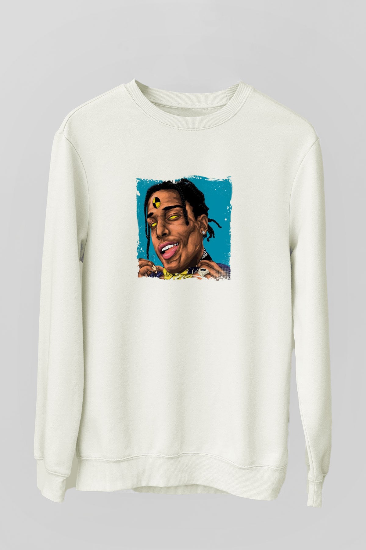 ASAP Rocky Baskılı Unisex Beyaz Sweatshirt