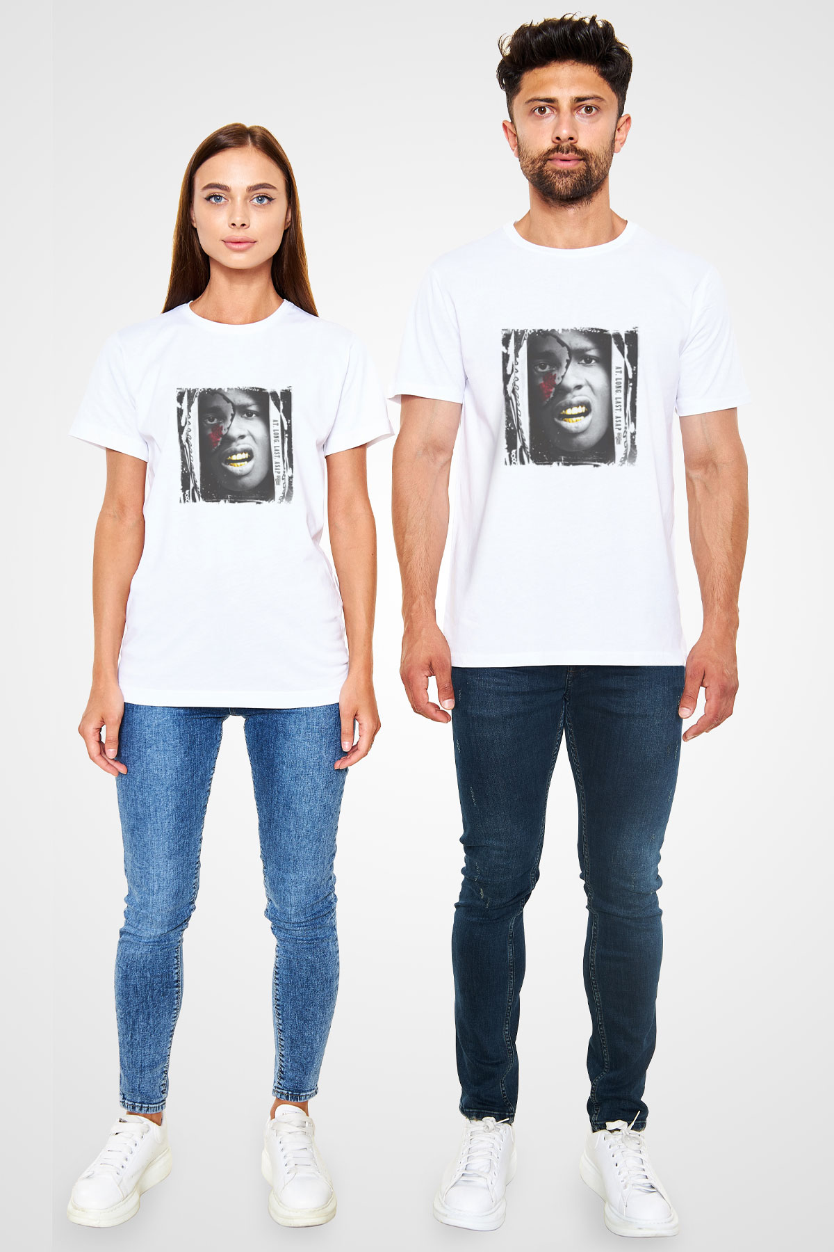 ASAP Rocky Baskılı Unisex Beyaz Tişört