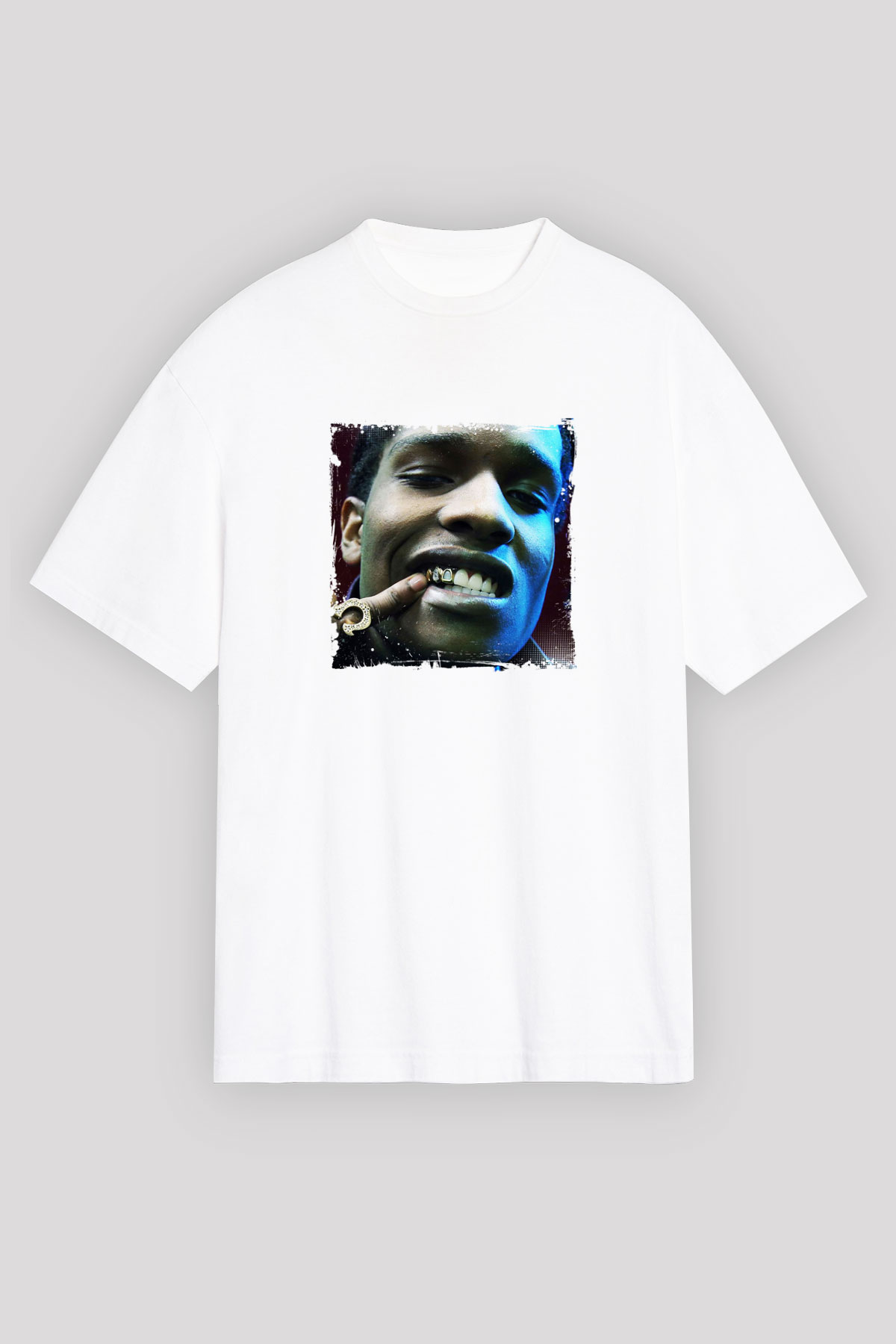ASAP Rocky Baskılı Oversize Beyaz Tişört