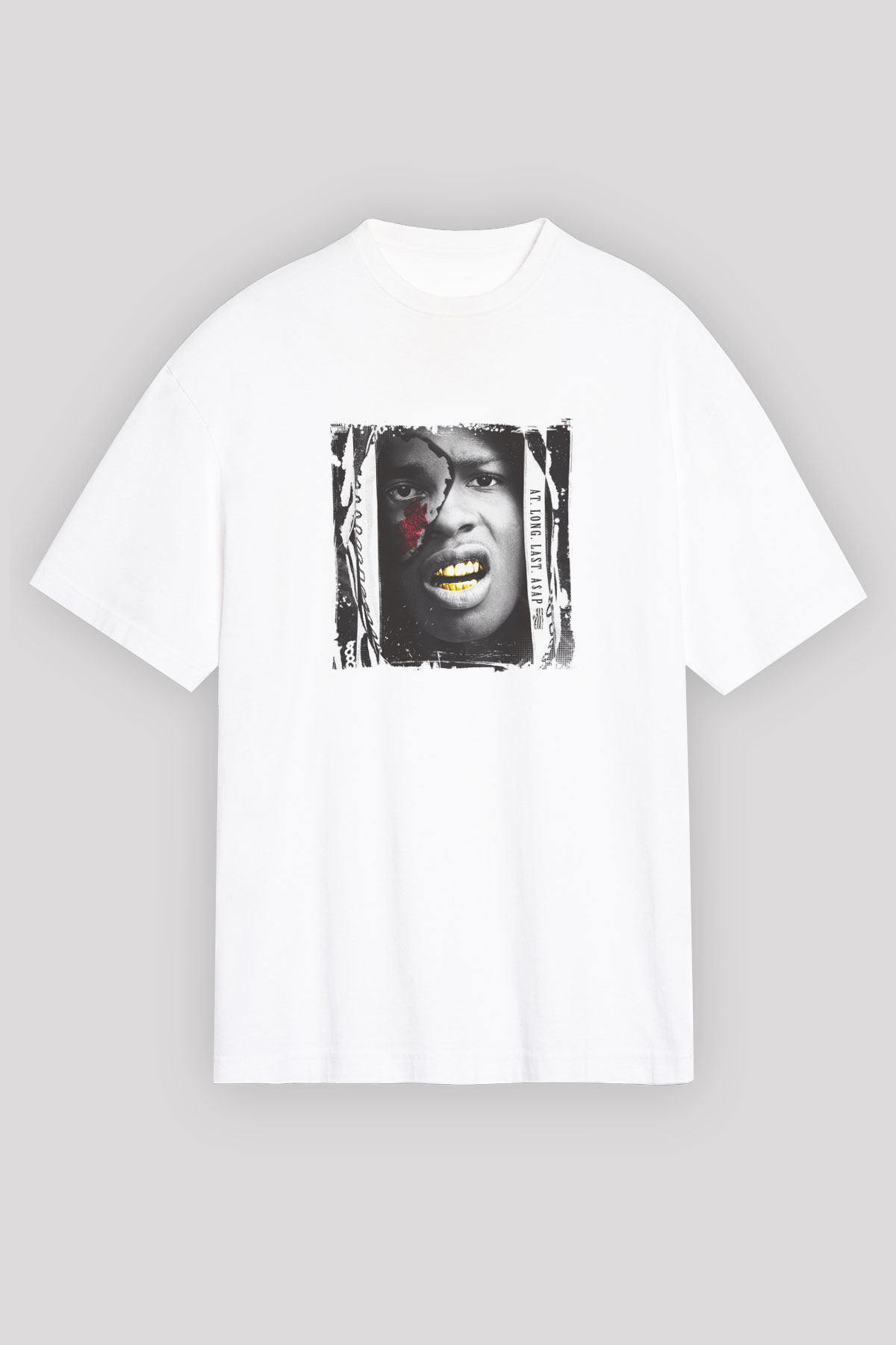 ASAP Rocky Baskılı Oversize Beyaz Tişört