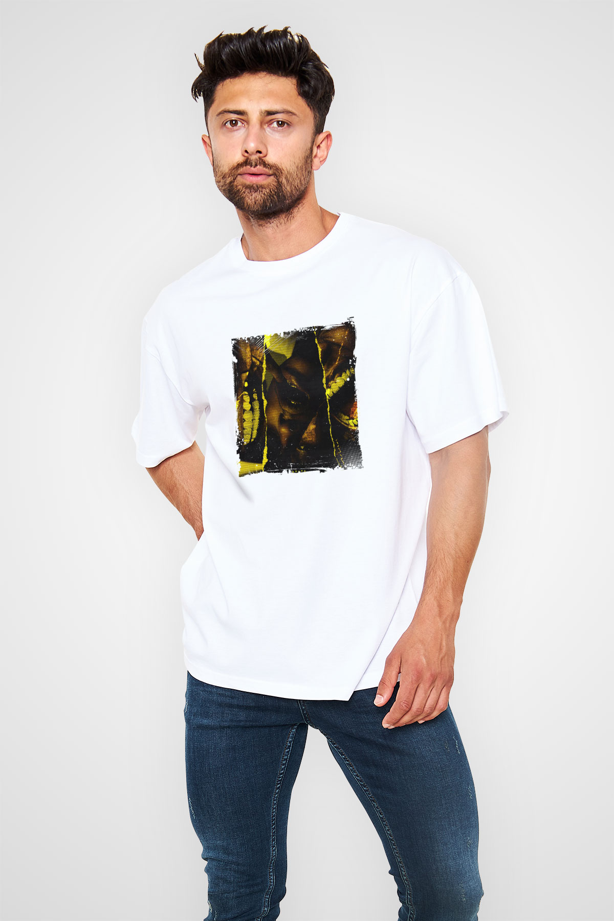 ASAP Rocky Baskılı Oversize Beyaz Tişört