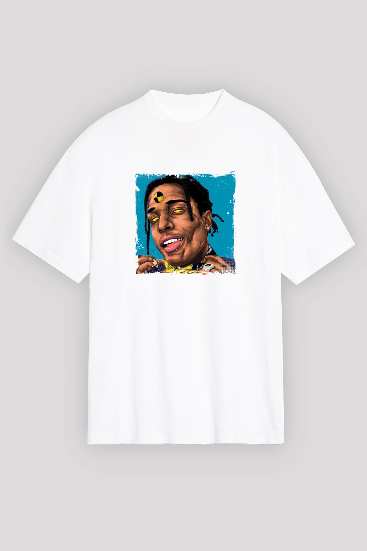 ASAP Rocky Baskılı Oversize Beyaz Tişört