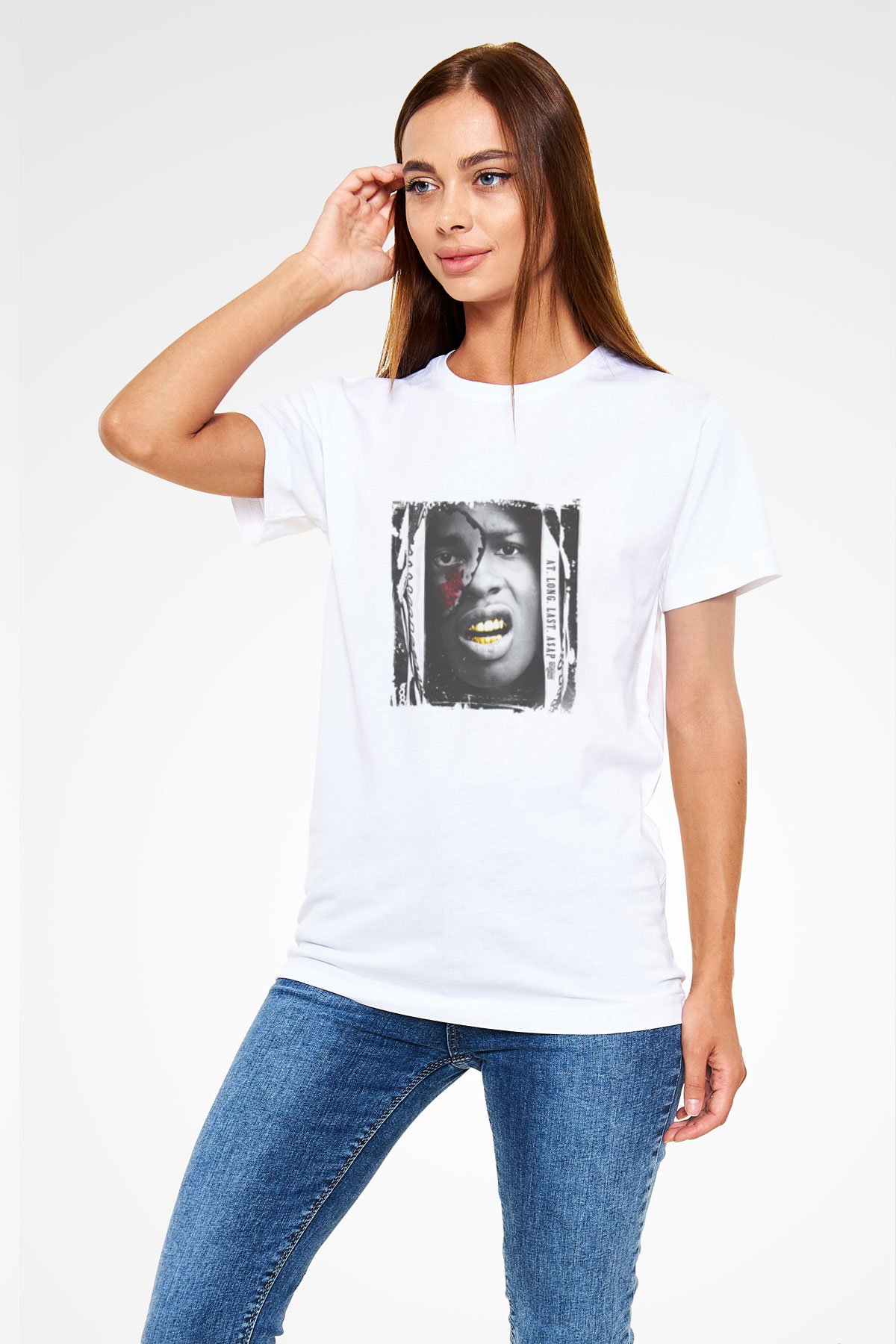 ASAP Rocky Baskılı Unisex Beyaz Tişört