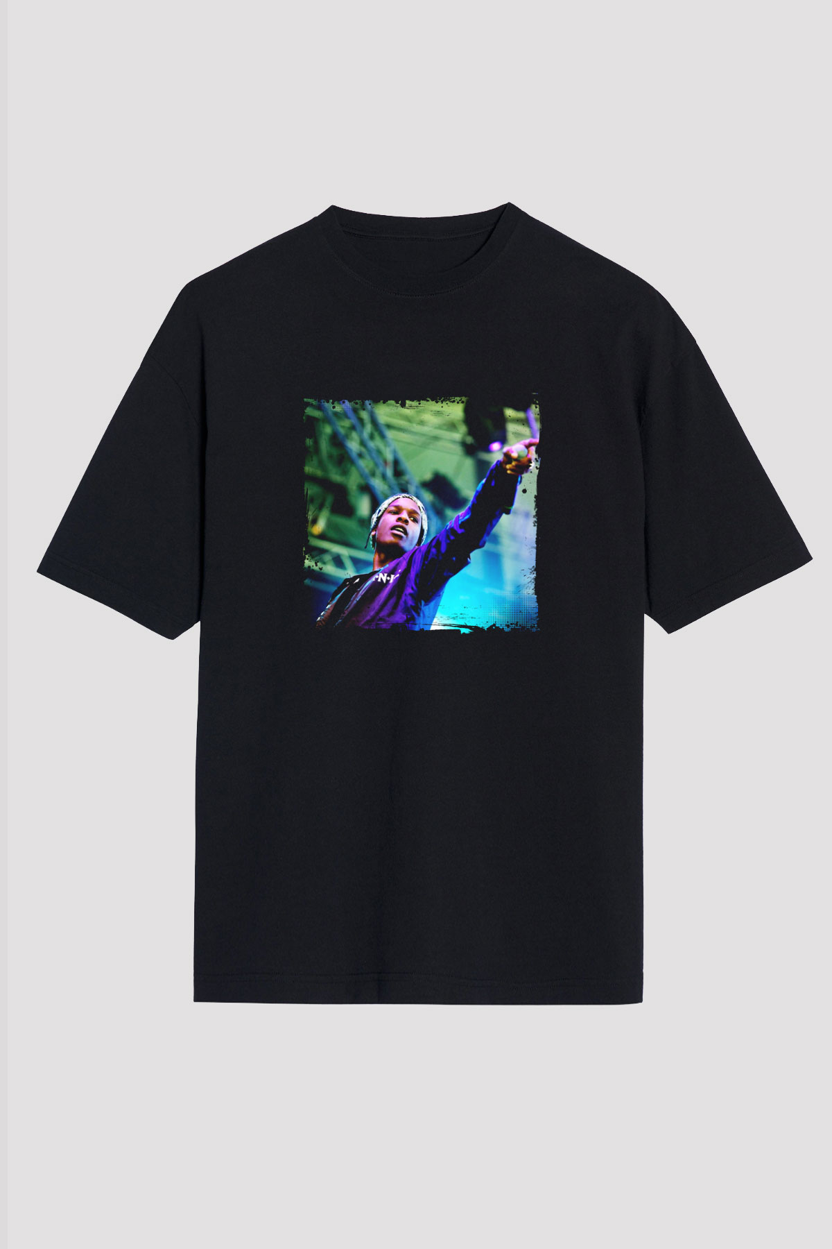 ASAP Rocky Baskılı Unisex Oversize Siyah Tişört