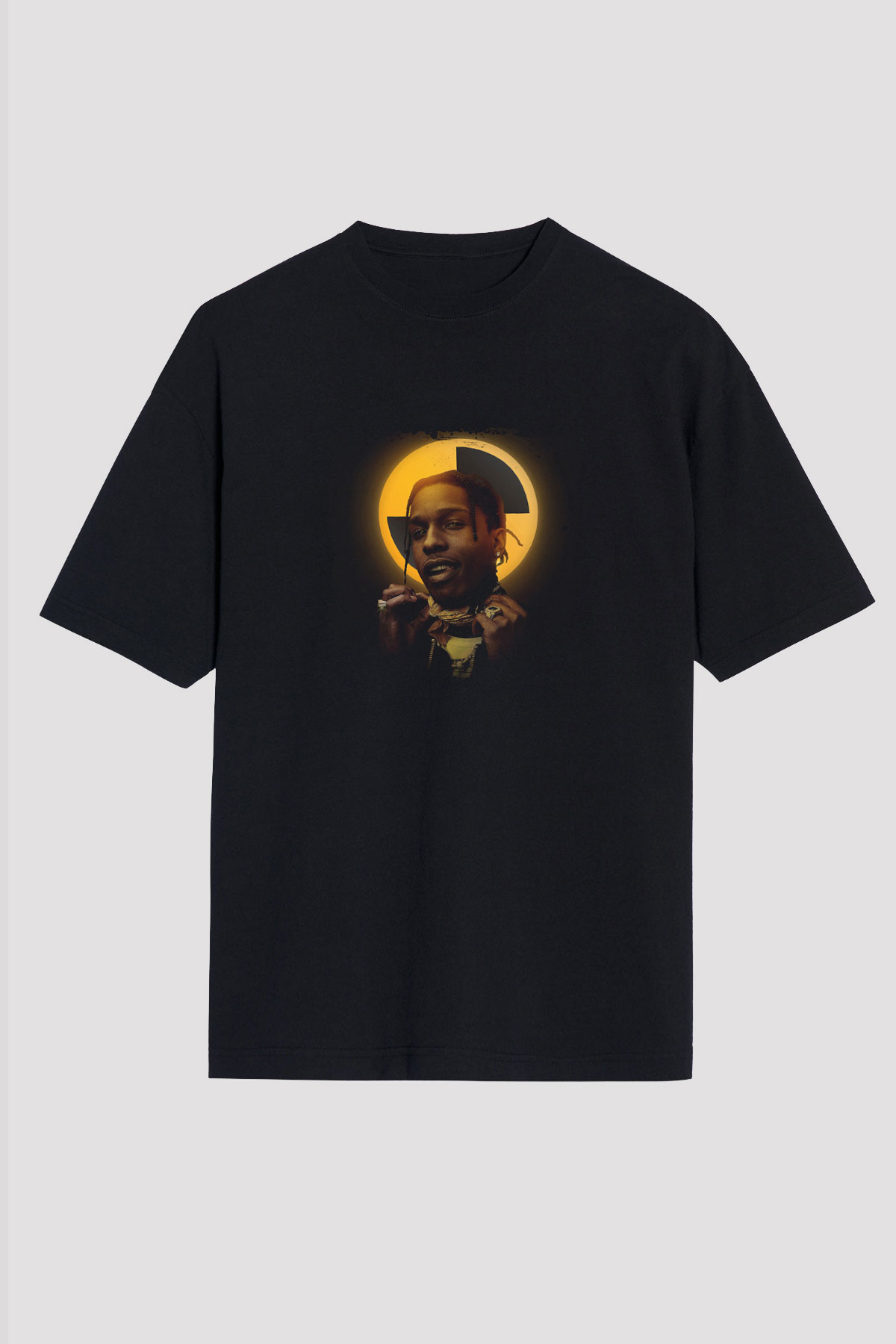 ASAP Rocky Baskılı Unisex Oversize Siyah Tişört