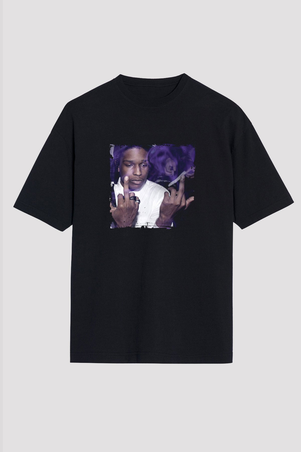 ASAP Rocky Baskılı Unisex Oversize Siyah Tişört