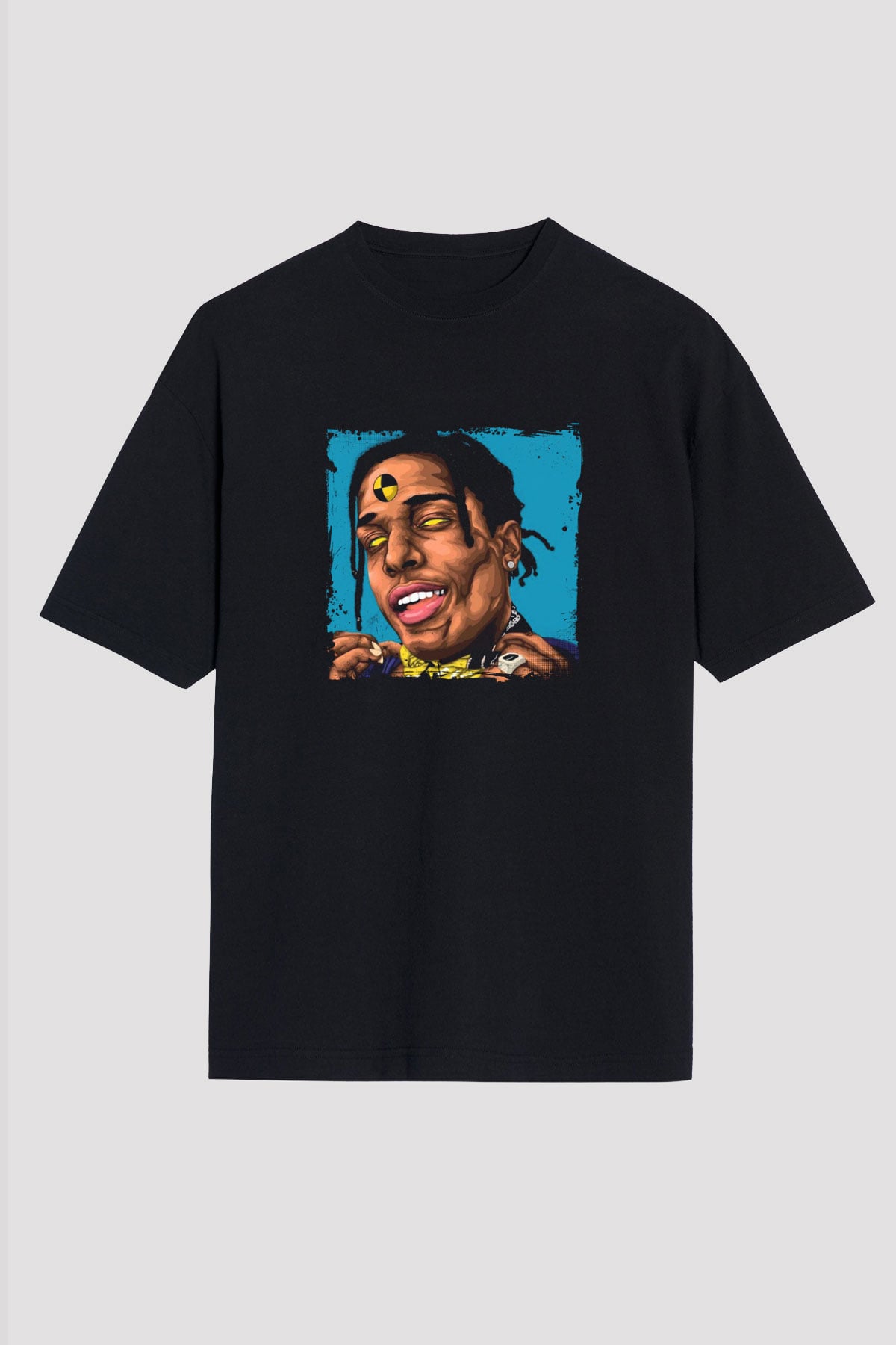 ASAP Rocky Baskılı Unisex Oversize Siyah Tişört