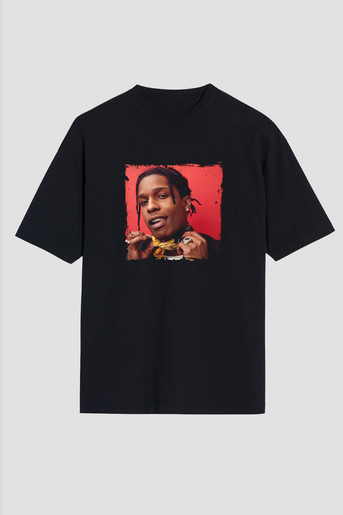 ASAP Rocky Baskılı Unisex Oversize Siyah Tişört