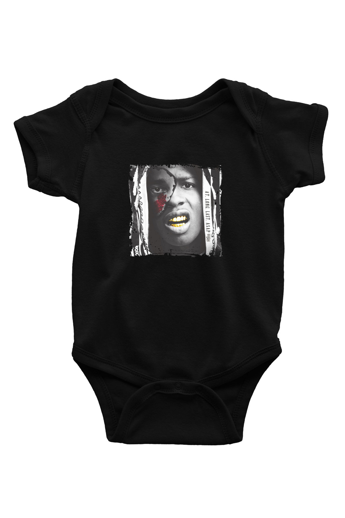 ASAP Rocky Baskılı Unisex Siyah Bebek Body - Zıbın