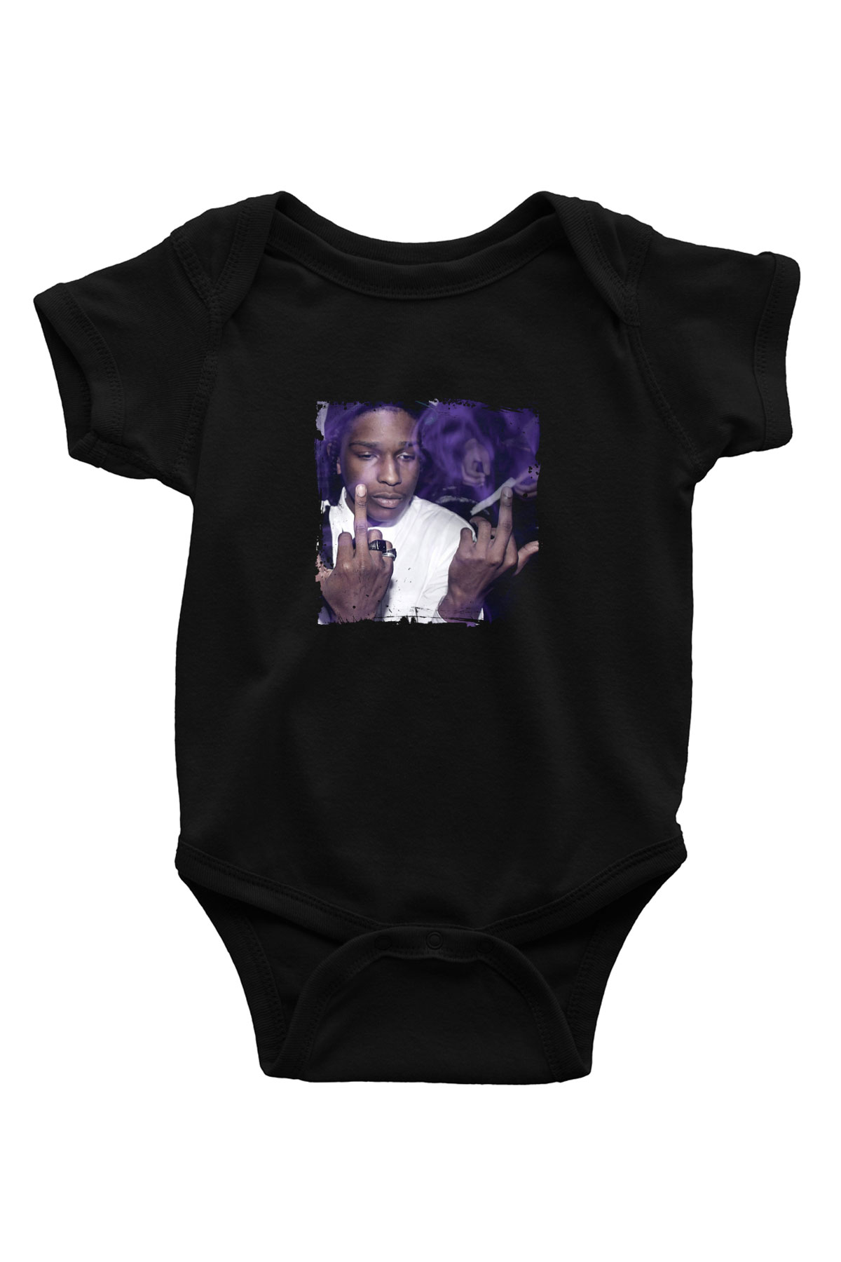 ASAP Rocky Baskılı Unisex Siyah Bebek Body - Zıbın