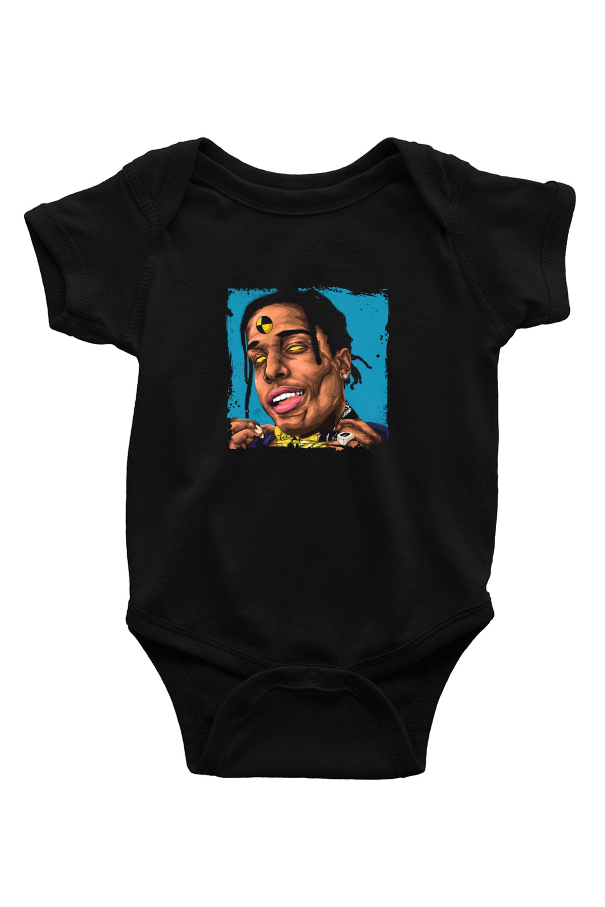 ASAP Rocky Baskılı Unisex Siyah Bebek Body - Zıbın