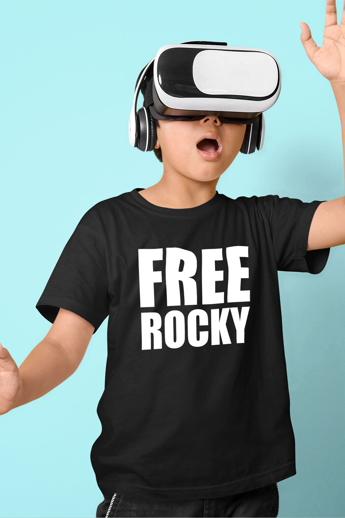 Asap Rocky Baskılı Unisex Siyah Çocuk Tişört - Tshirt