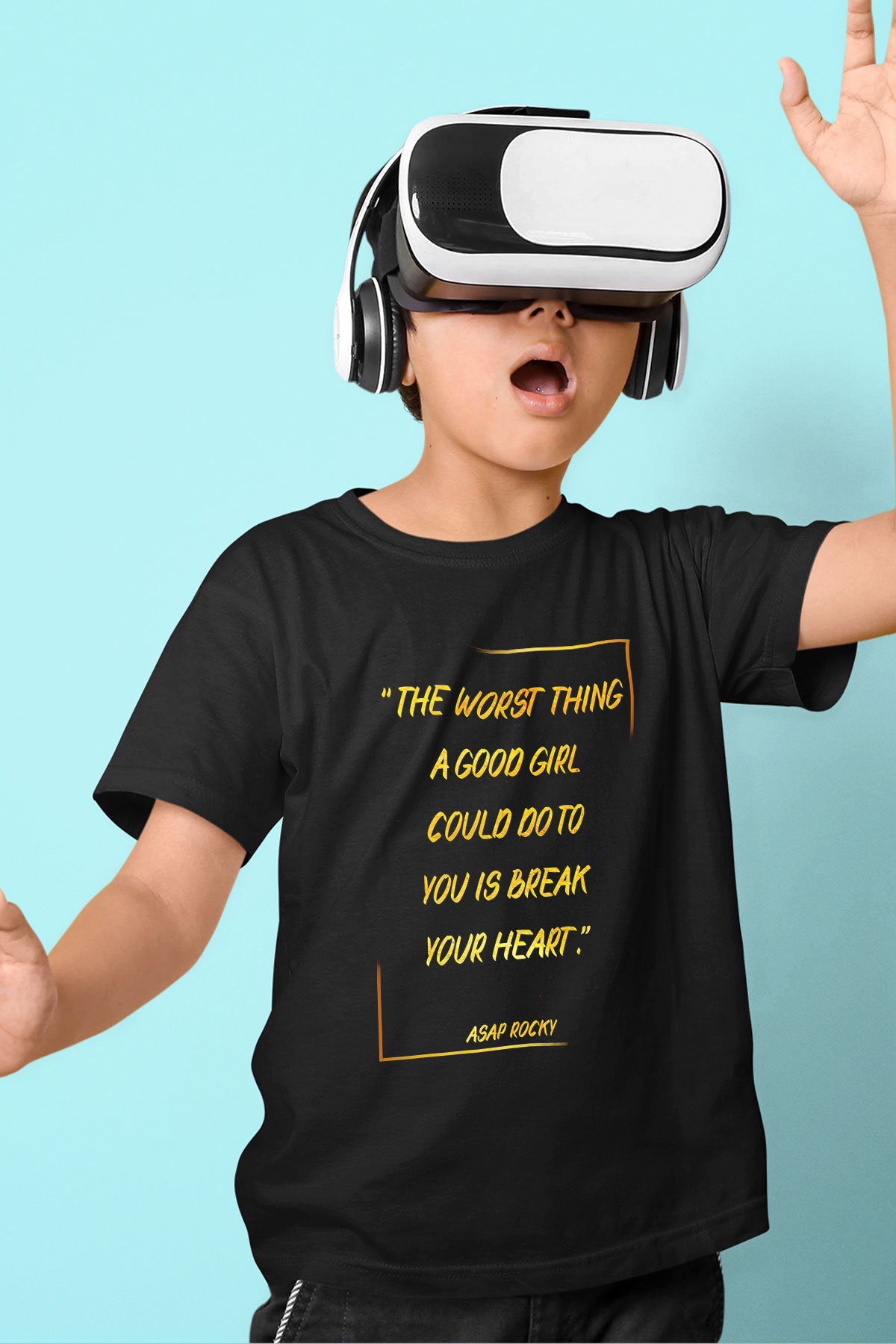 Asap Rocky Baskılı Unisex Siyah Çocuk Tişört - Tshirt