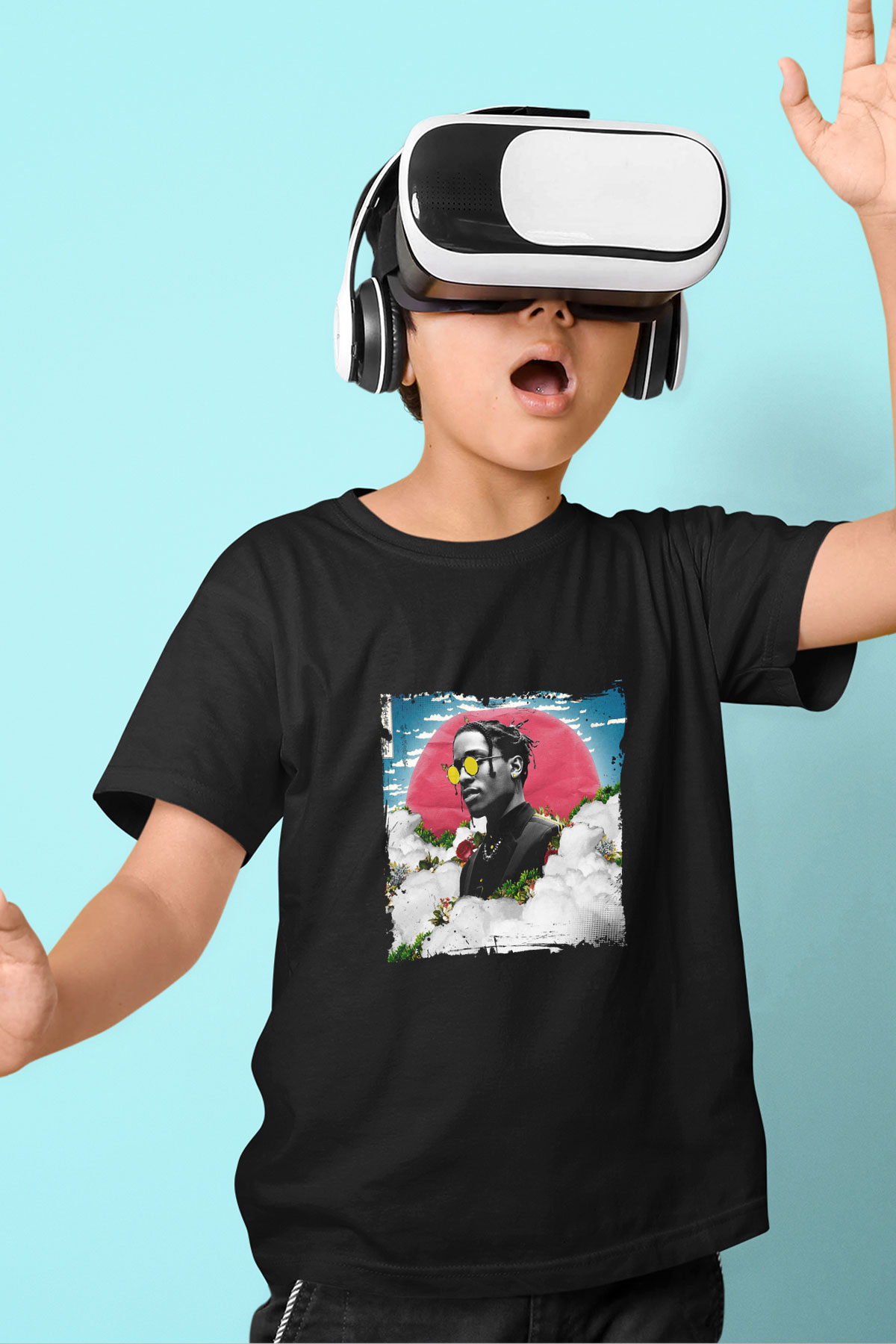 ASAP Rocky Baskılı Unisex Siyah Çocuk Tişört