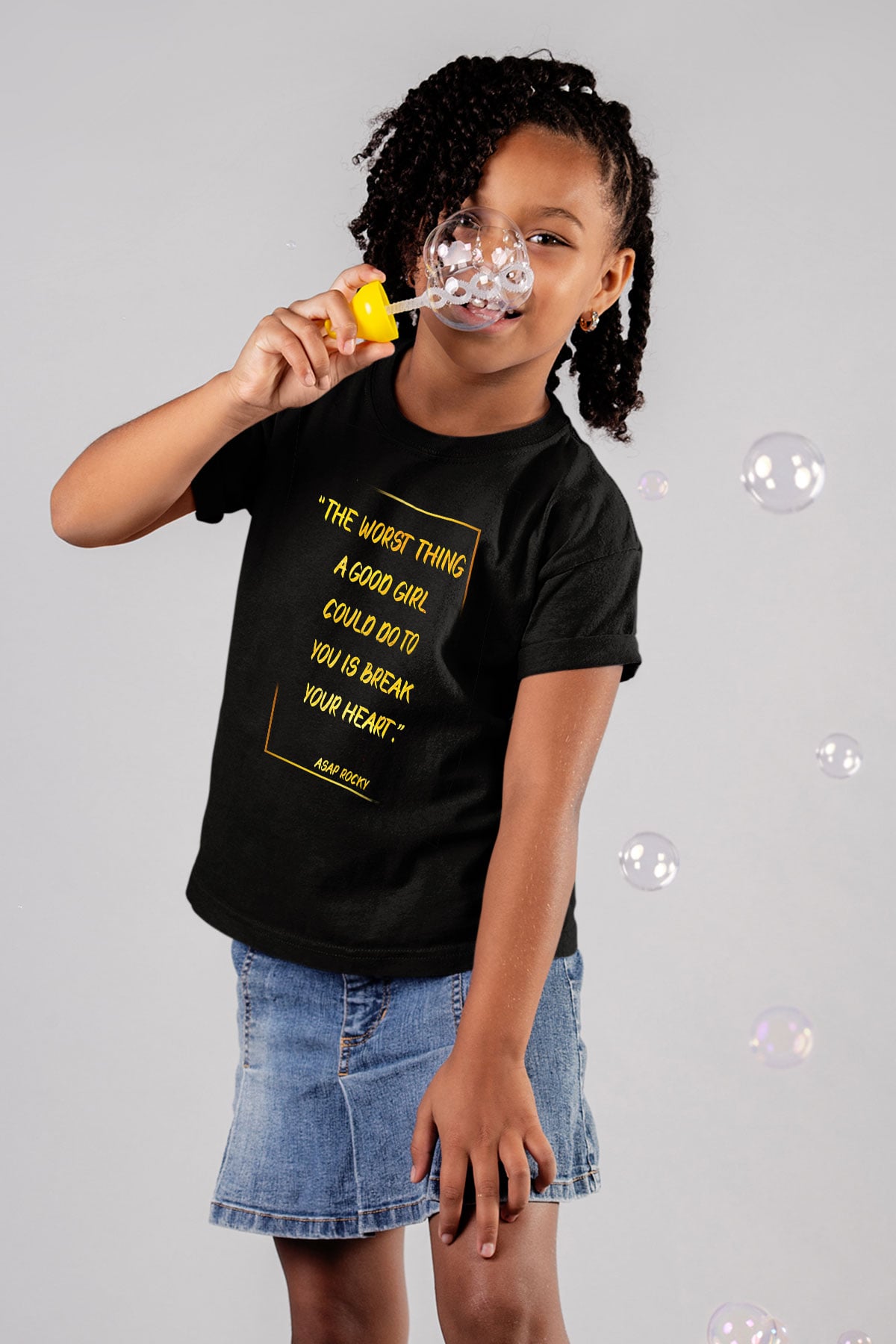 Asap Rocky Baskılı Unisex Siyah Çocuk Tişört - Tshirt