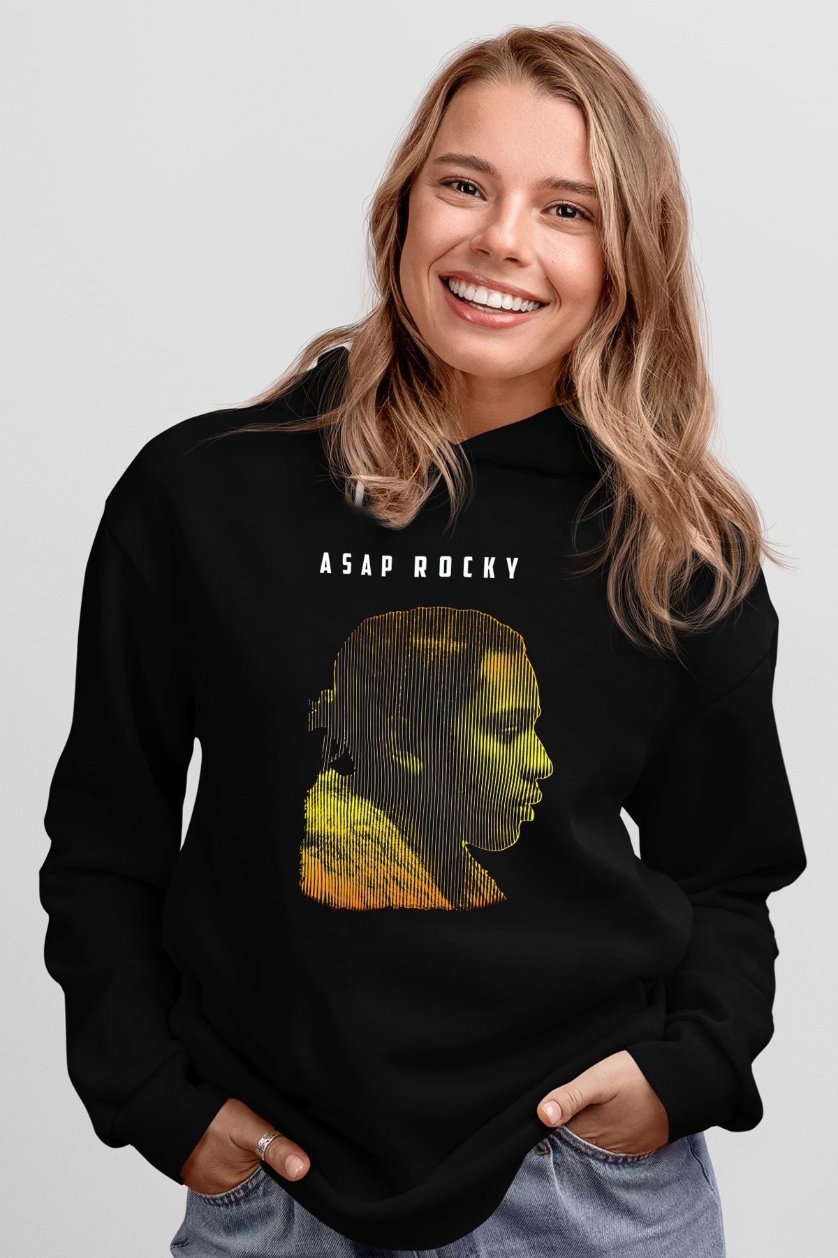 Asap Rocky Baskılı Unisex Siyah Hoodie
