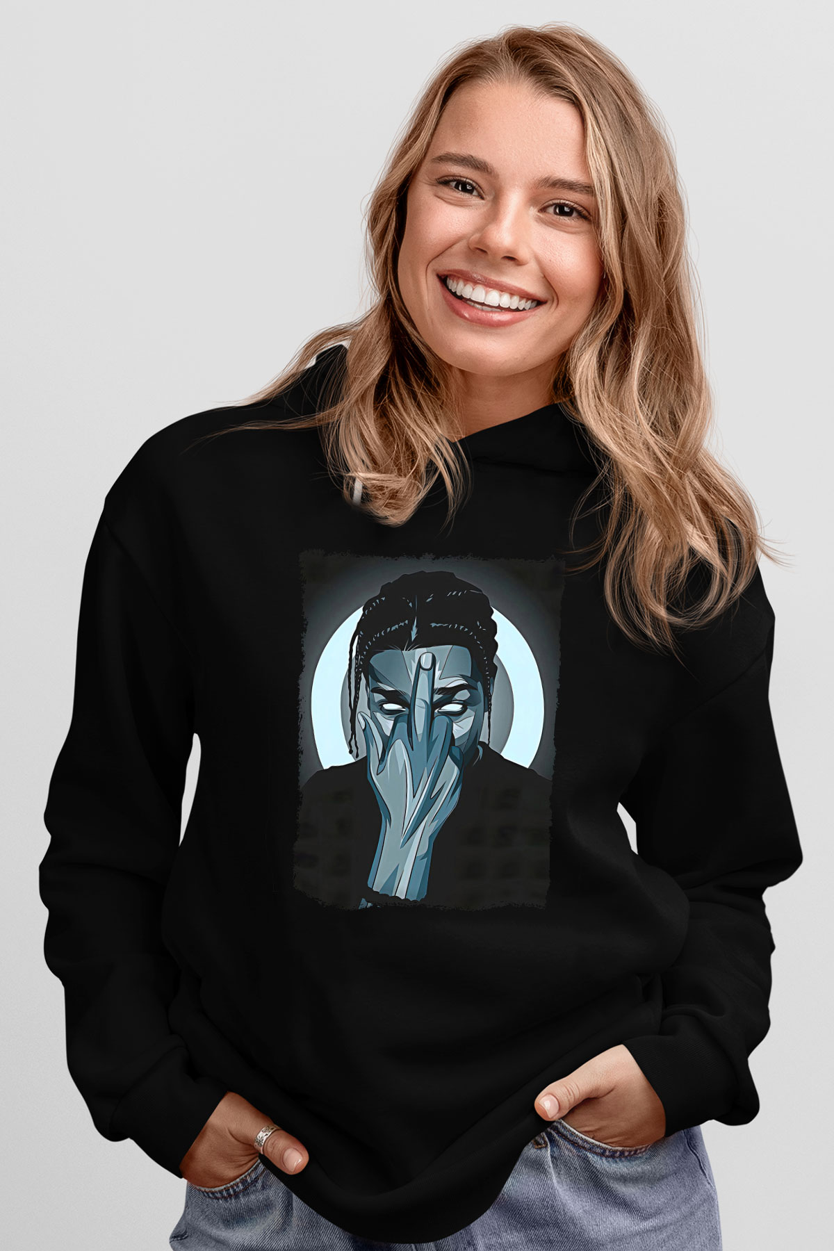 Asap Rocky Baskılı Unisex Siyah Hoodie