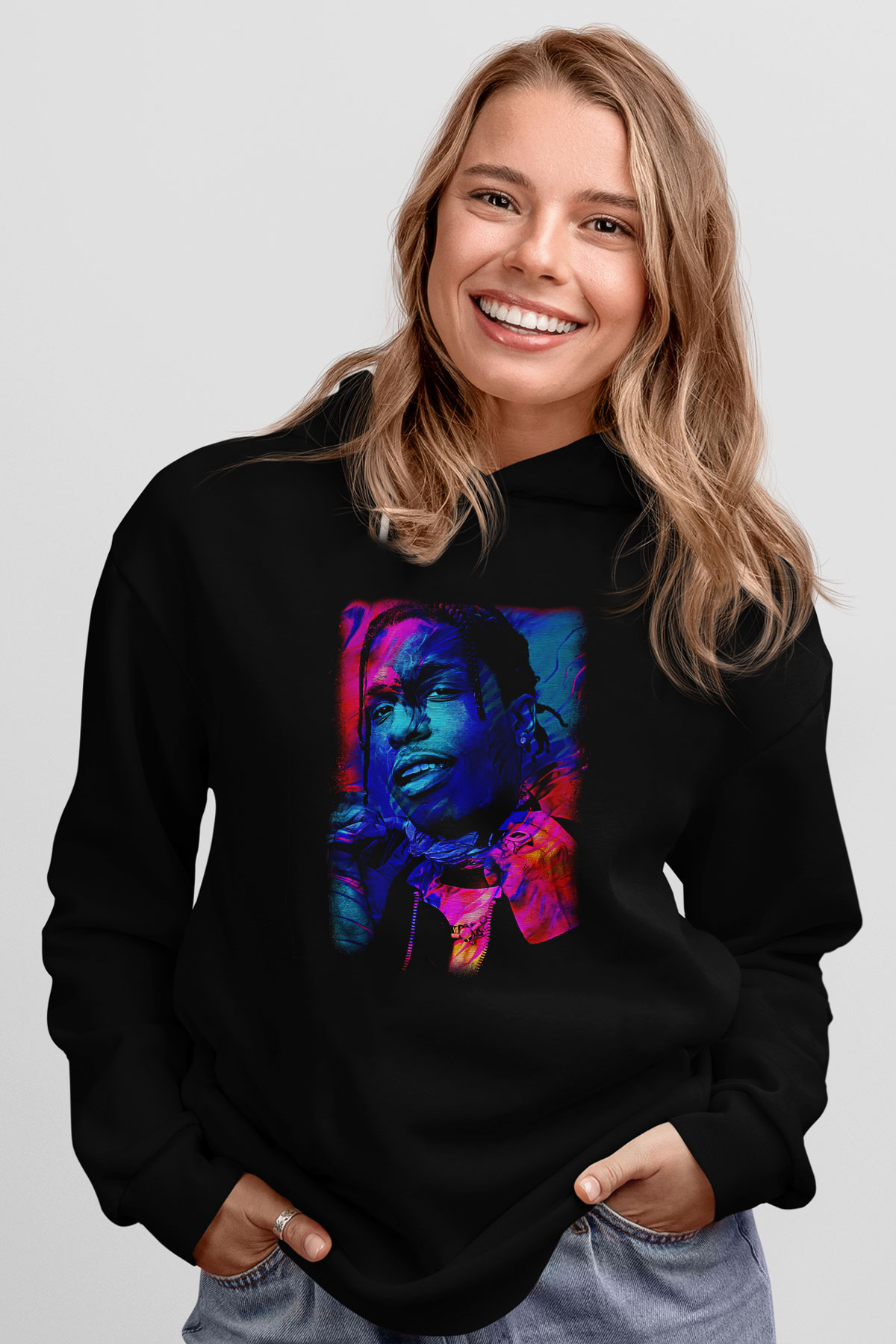 Asap Rocky Baskılı Unisex Siyah Hoodie
