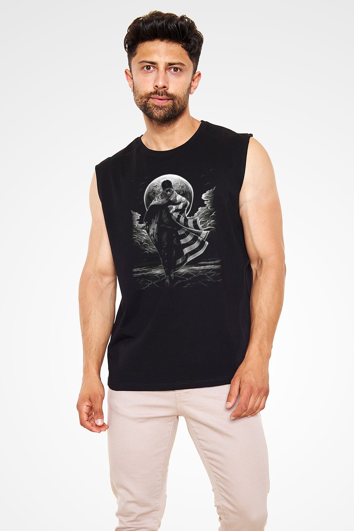 Asap Rocky Baskılı Unisex Siyah Kolsuz Tişört - Tshirt