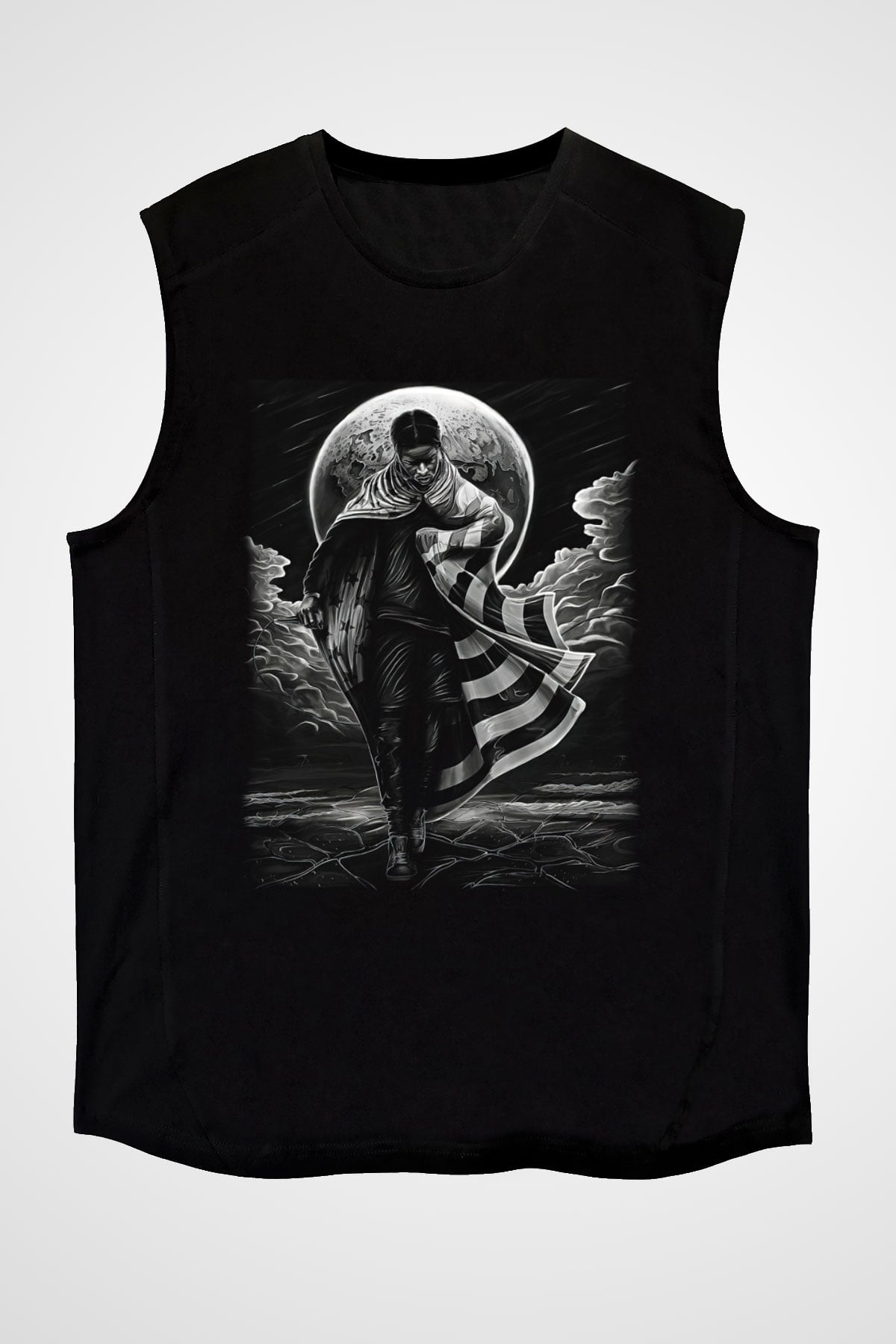 Asap Rocky Baskılı Unisex Siyah Kolsuz Tişört - Tshirt
