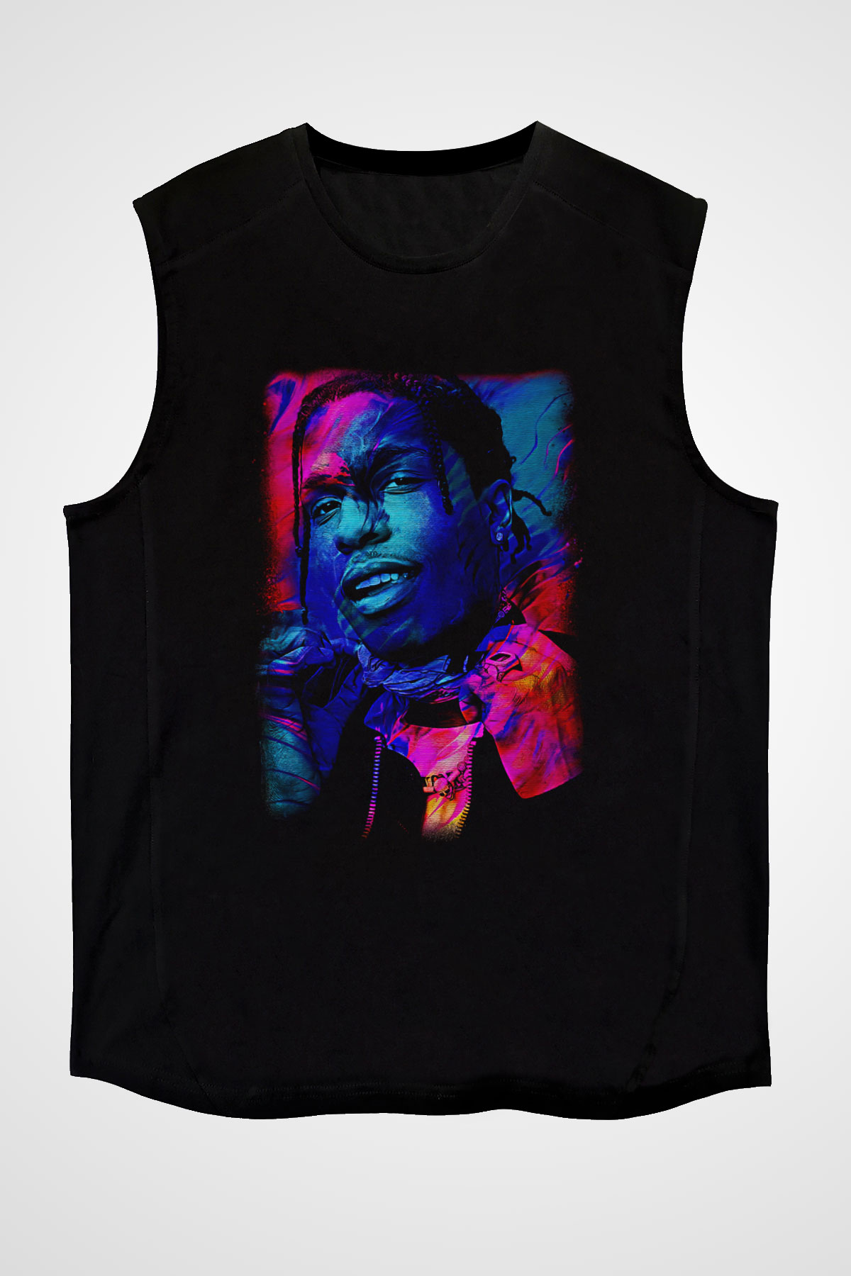 Asap Rocky Baskılı Unisex Siyah Kolsuz Tişört - Tshirt