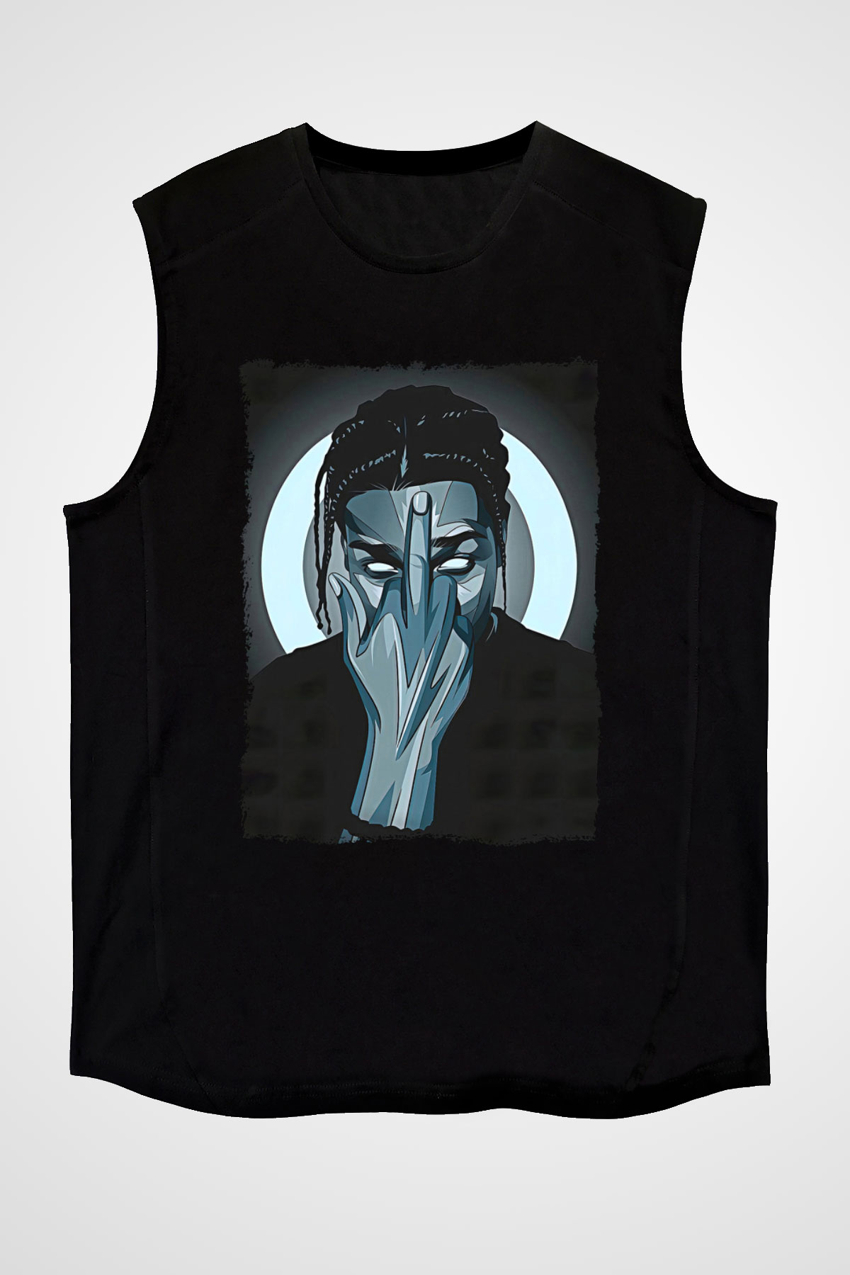 Asap Rocky Baskılı Unisex Siyah Kolsuz Tişört - Tshirt