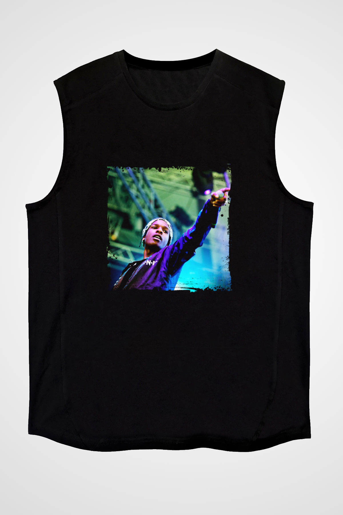 ASAP Rocky Baskılı Unisex Siyah Kolsuz Tişört