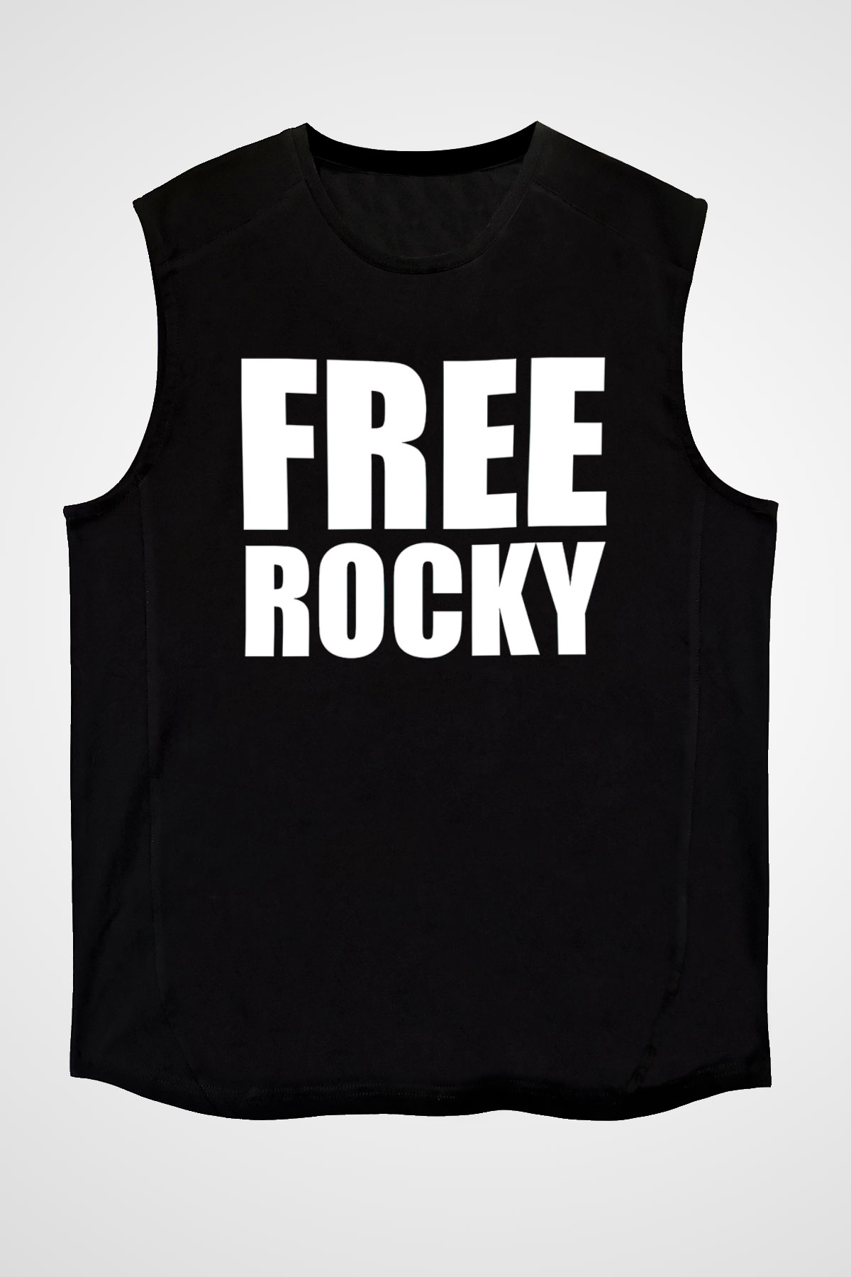Asap Rocky Baskılı Unisex Siyah Kolsuz Tişört - Tshirt