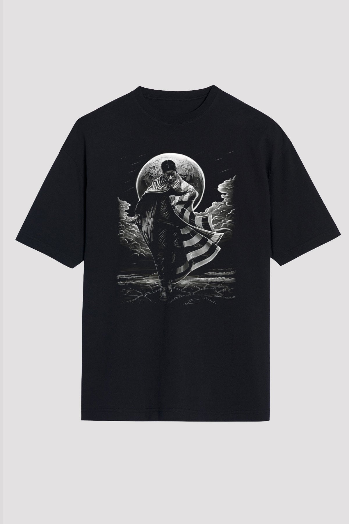Asap Rocky Baskılı Unisex Siyah Oversize Tişört - Tshirt