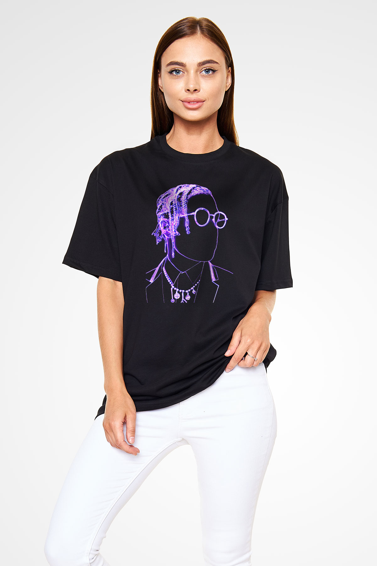 Asap Rocky Baskılı Unisex Siyah Oversize Tişört - Tshirt