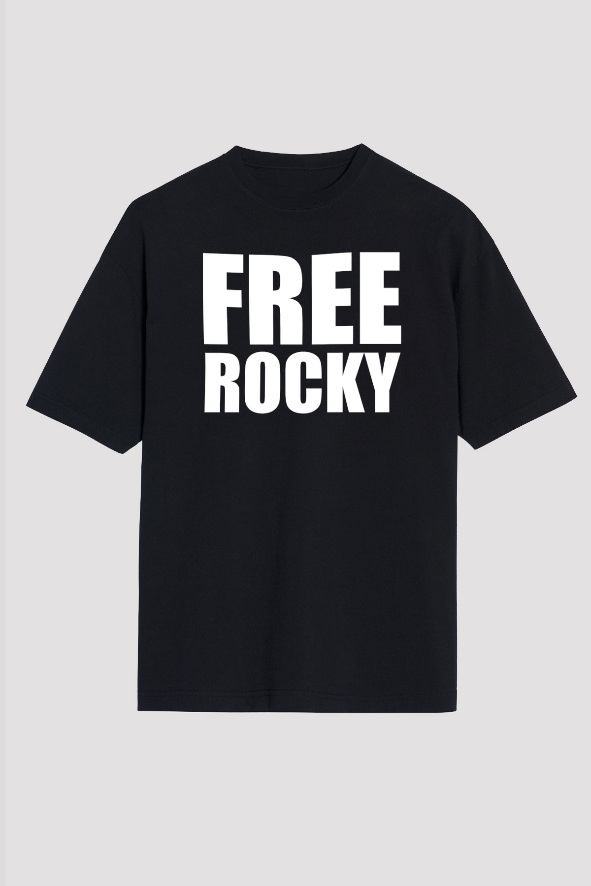 Asap Rocky Baskılı Unisex Siyah Oversize Tişört - Tshirt