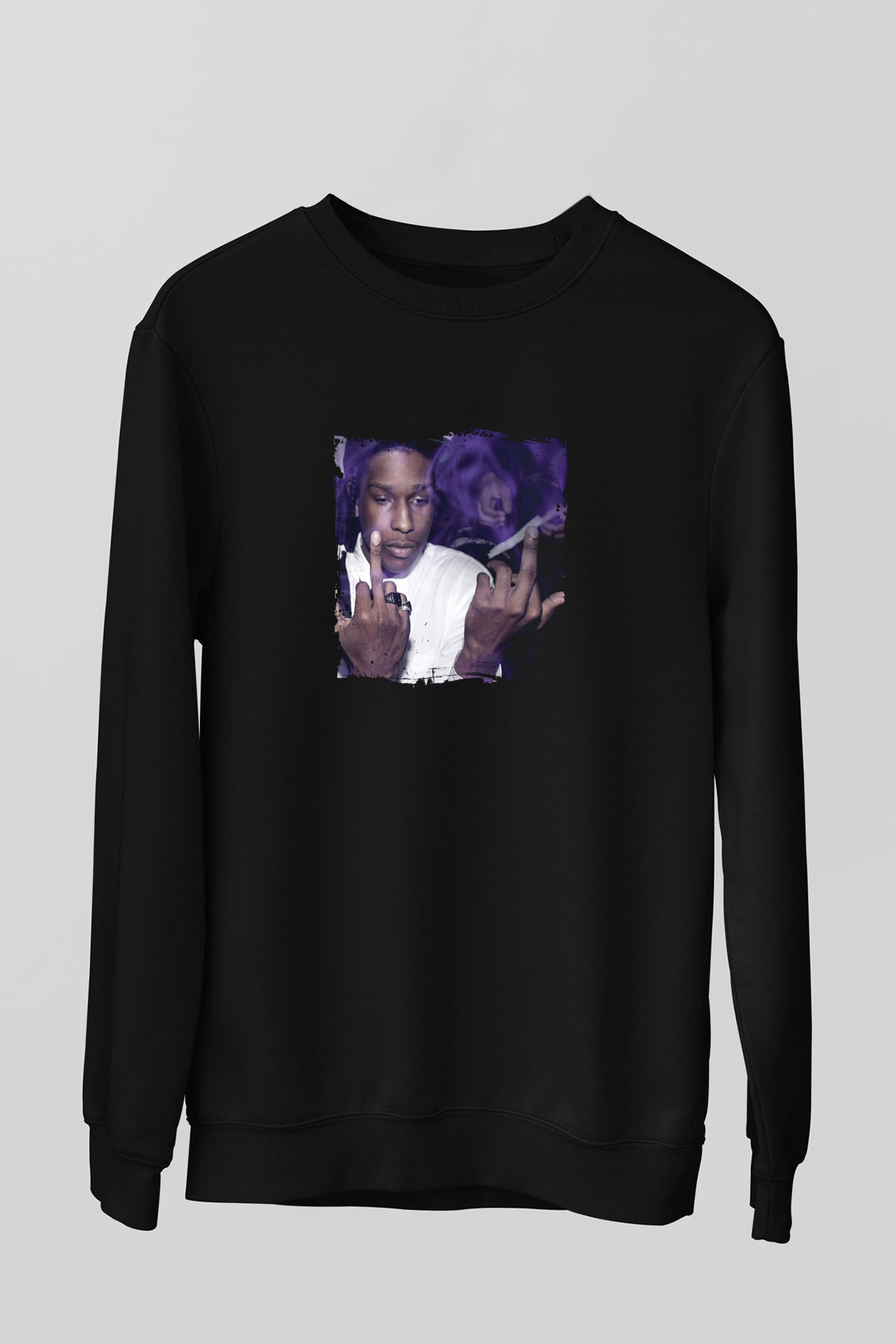 ASAP Rocky Baskılı Unisex Siyah Sweatshirt