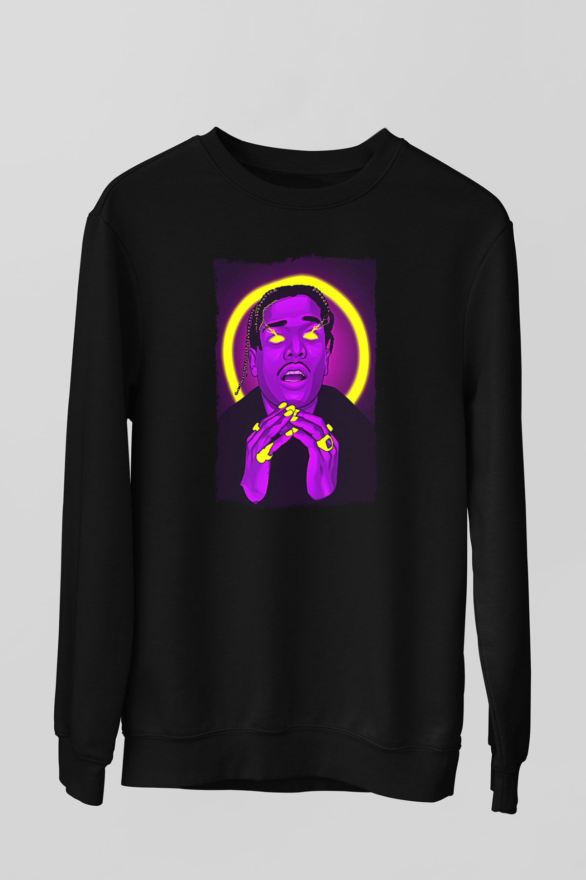 Asap Rocky Baskılı Unisex Siyah Sweatshirt