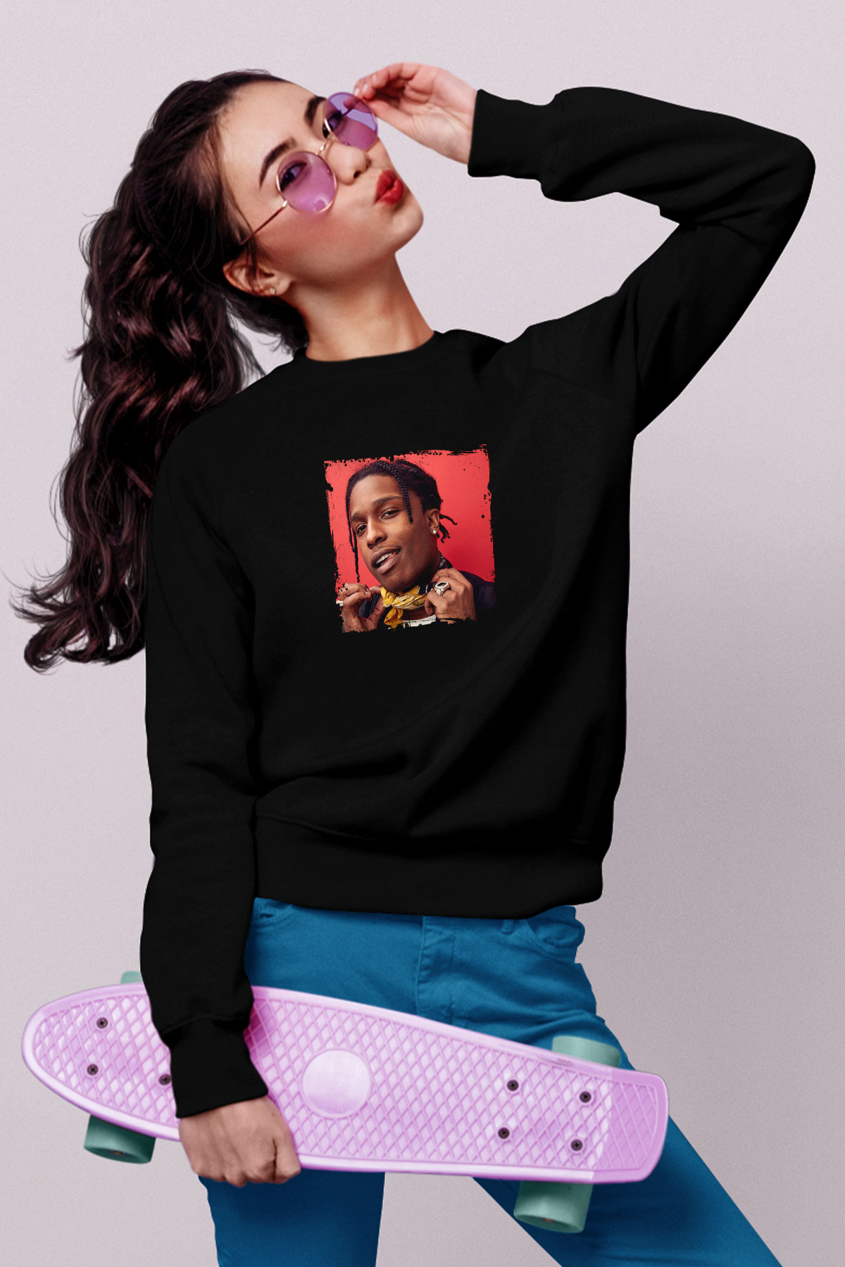 ASAP Rocky Baskılı Unisex Siyah Sweatshirt
