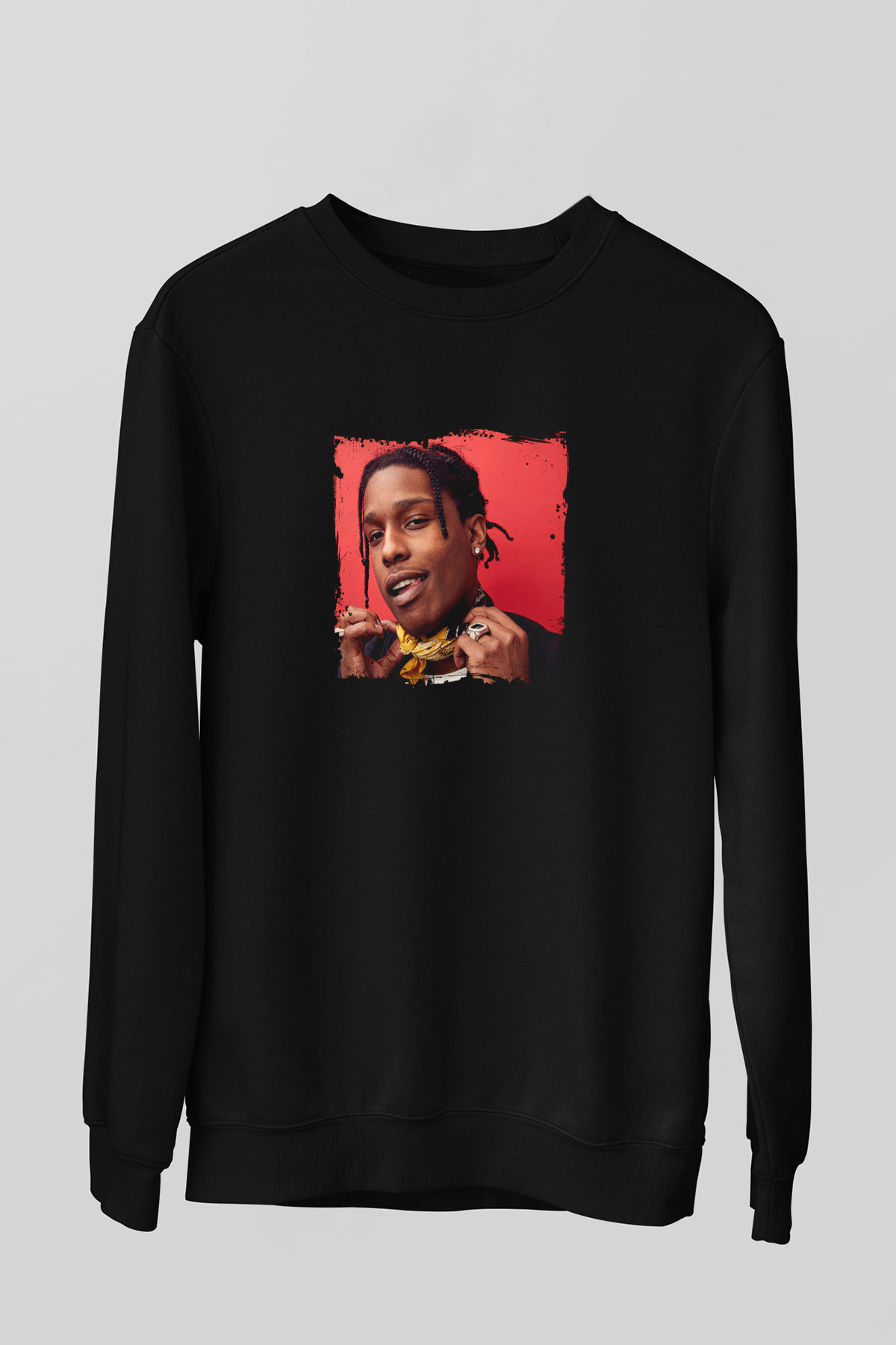 ASAP Rocky Baskılı Unisex Siyah Sweatshirt