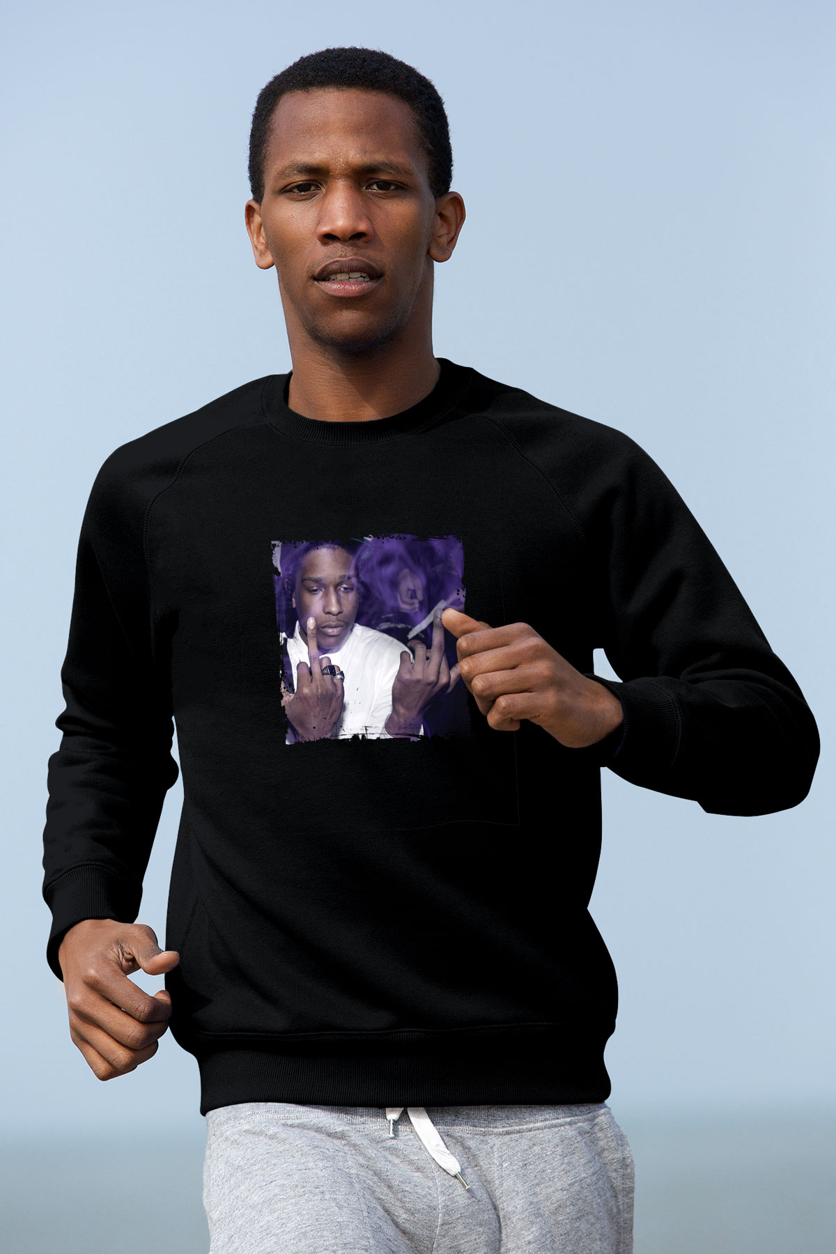 ASAP Rocky Baskılı Unisex Siyah Sweatshirt