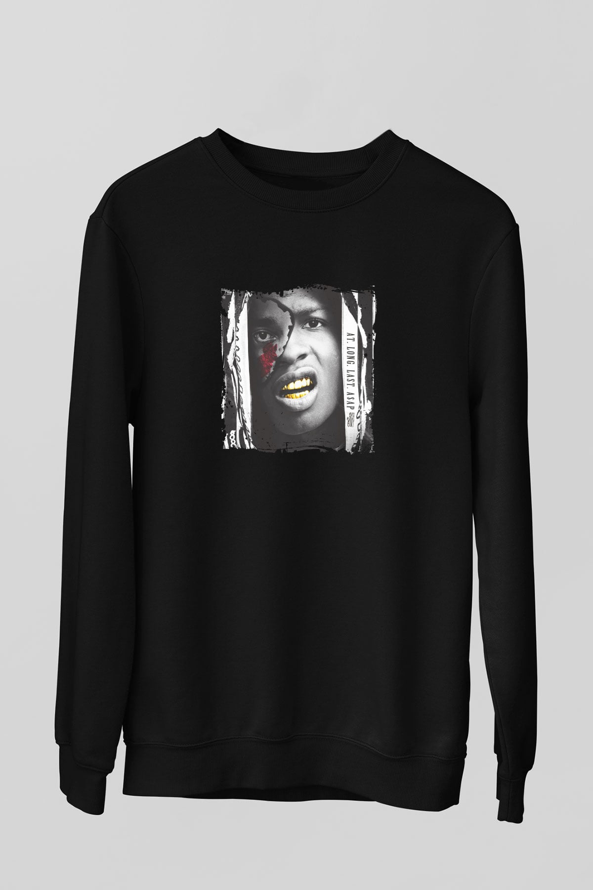 ASAP Rocky Baskılı Unisex Siyah Sweatshirt