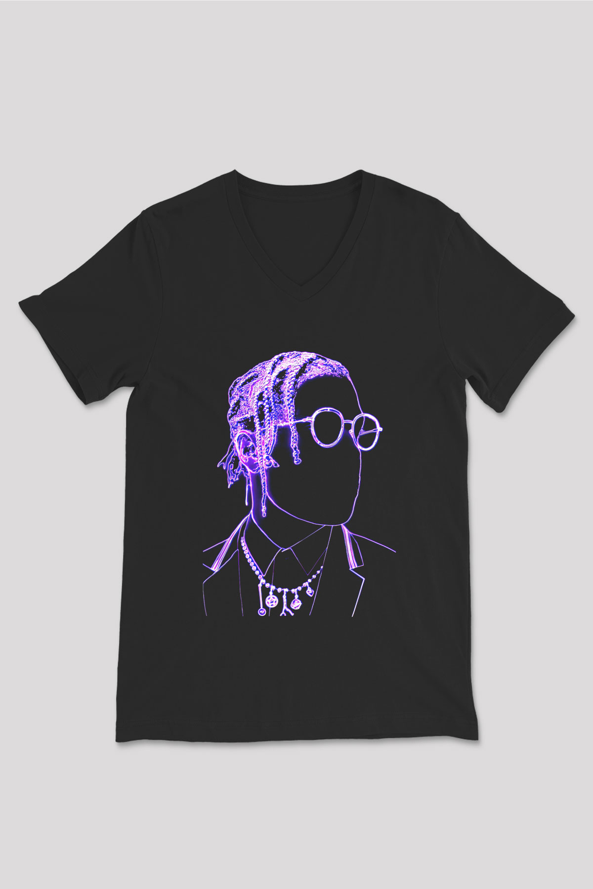 Asap Rocky Baskılı Unisex Siyah V Yaka Tişört - Tshirt
