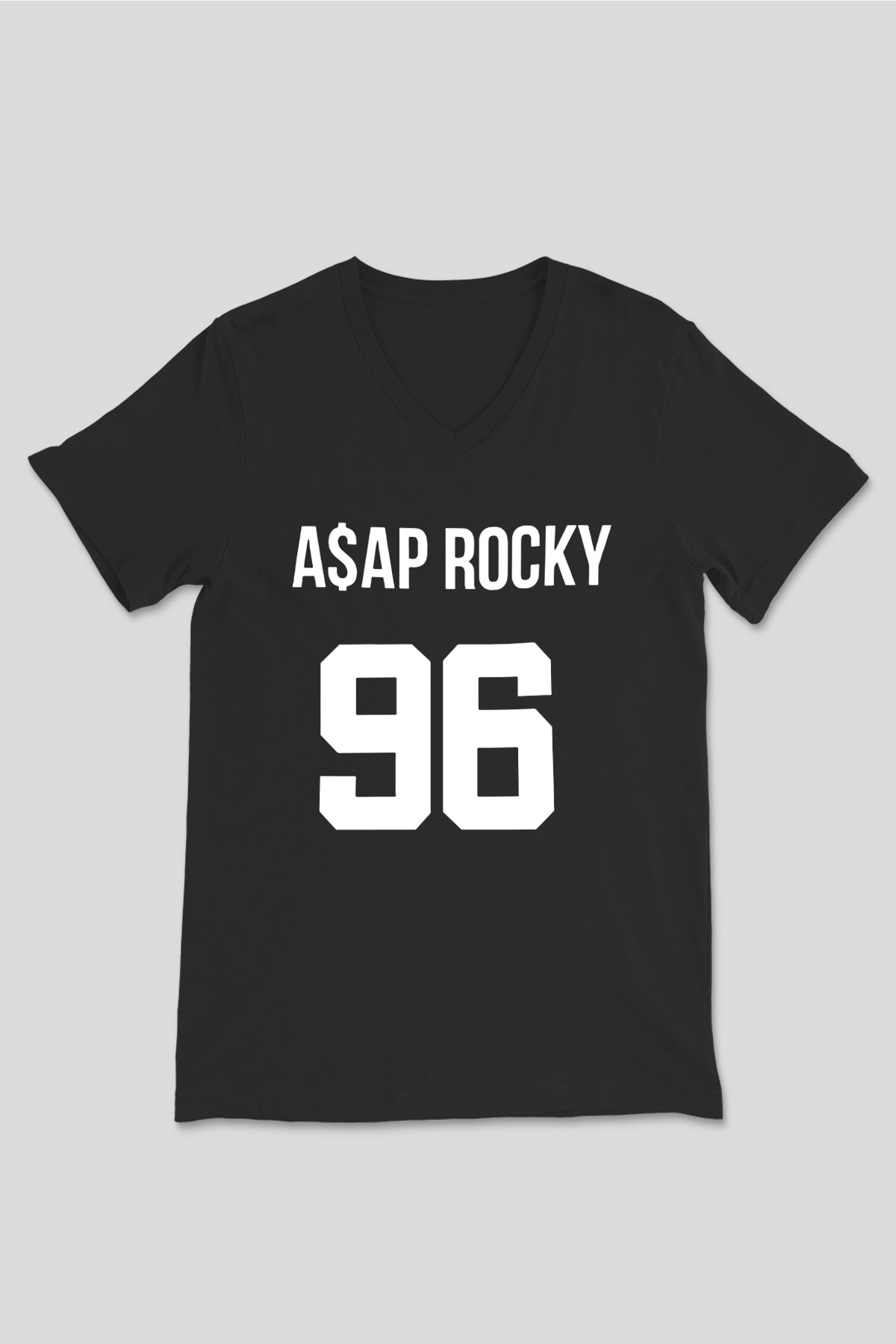Asap Rocky Baskılı Unisex Siyah V Yaka Tişört - Tshirt