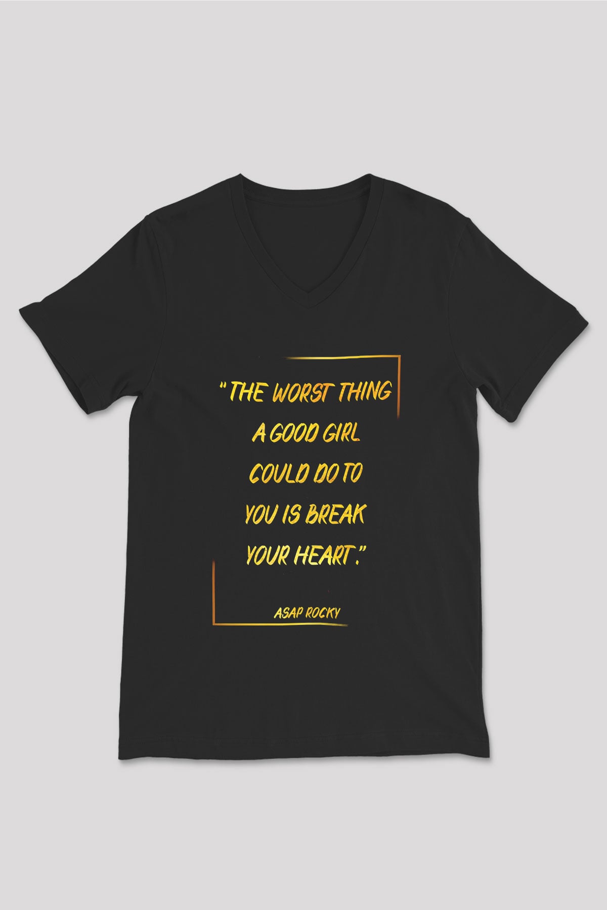 Asap Rocky Baskılı Unisex Siyah V Yaka Tişört - Tshirt