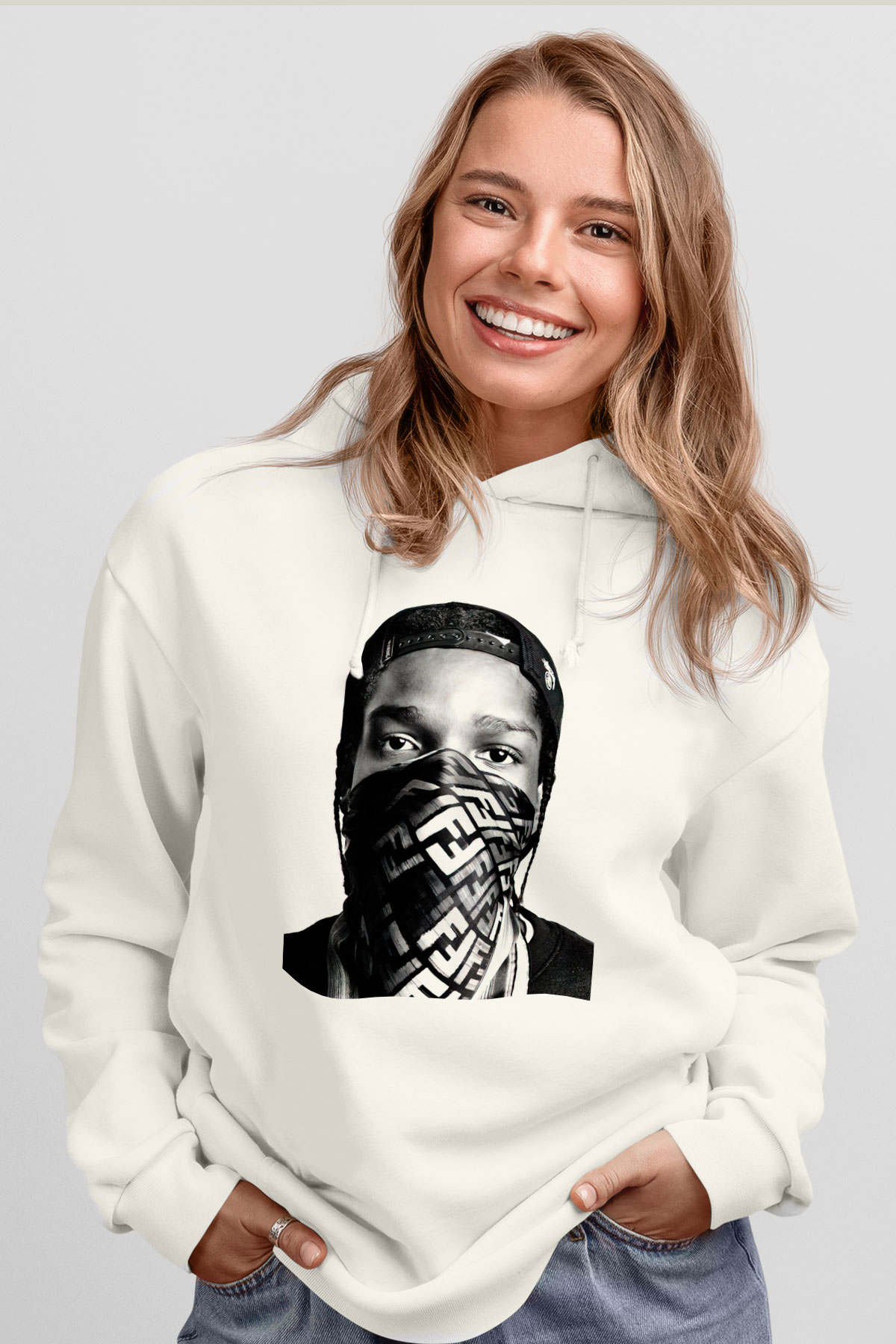 ASAP Rocky Beyaz Unisex Kapşonlu Sweatshirt