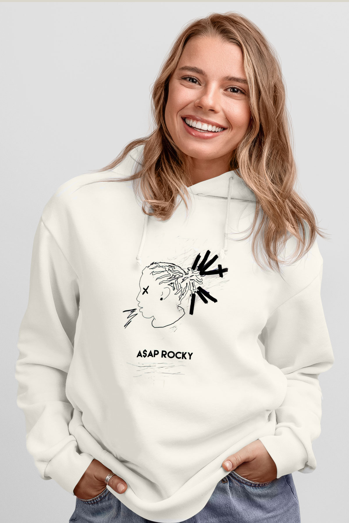 ASAP Rocky Beyaz Unisex Kapşonlu Sweatshirt
