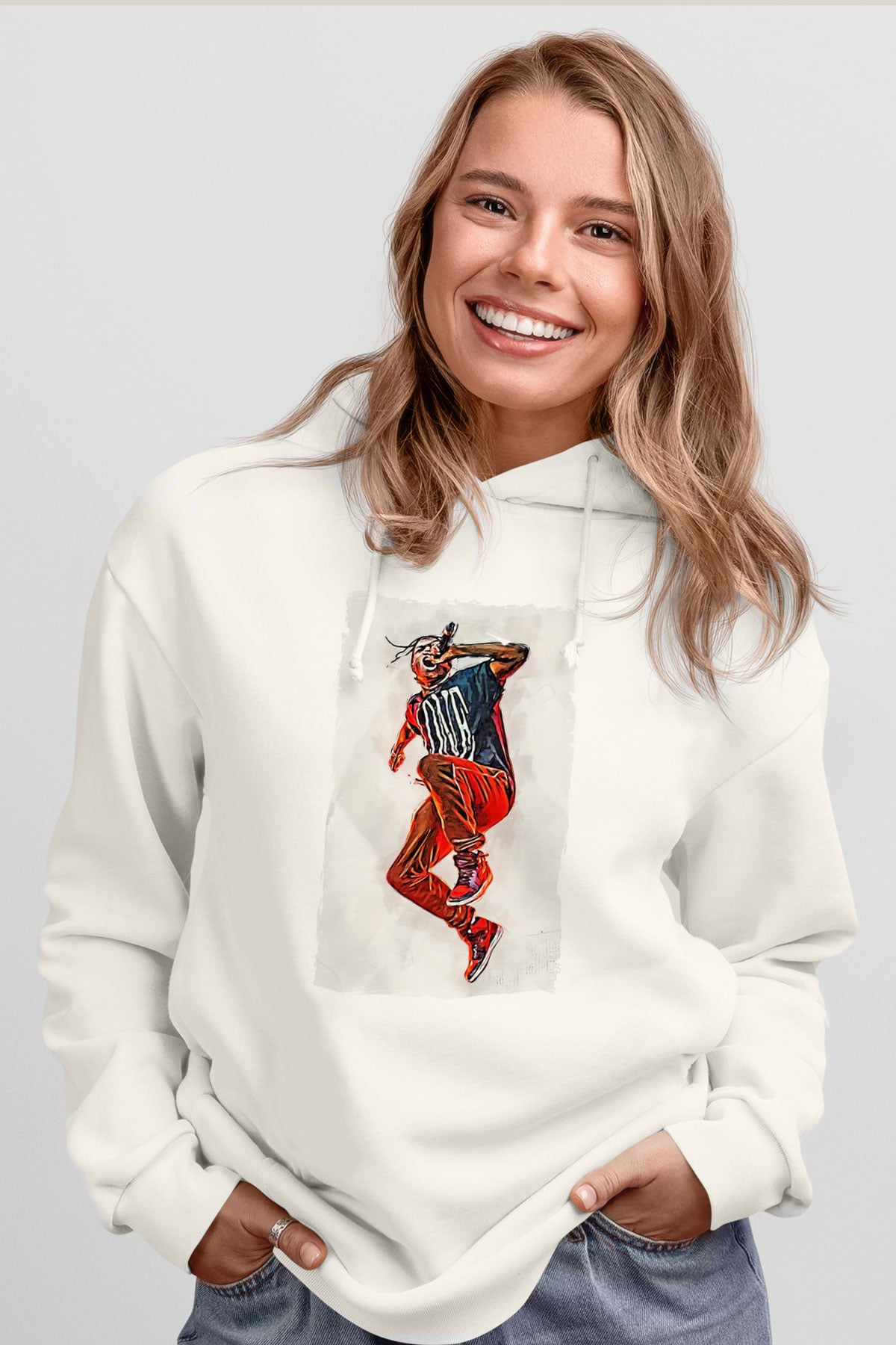 ASAP Rocky Beyaz Unisex Kapüşonlu Sweatshirt