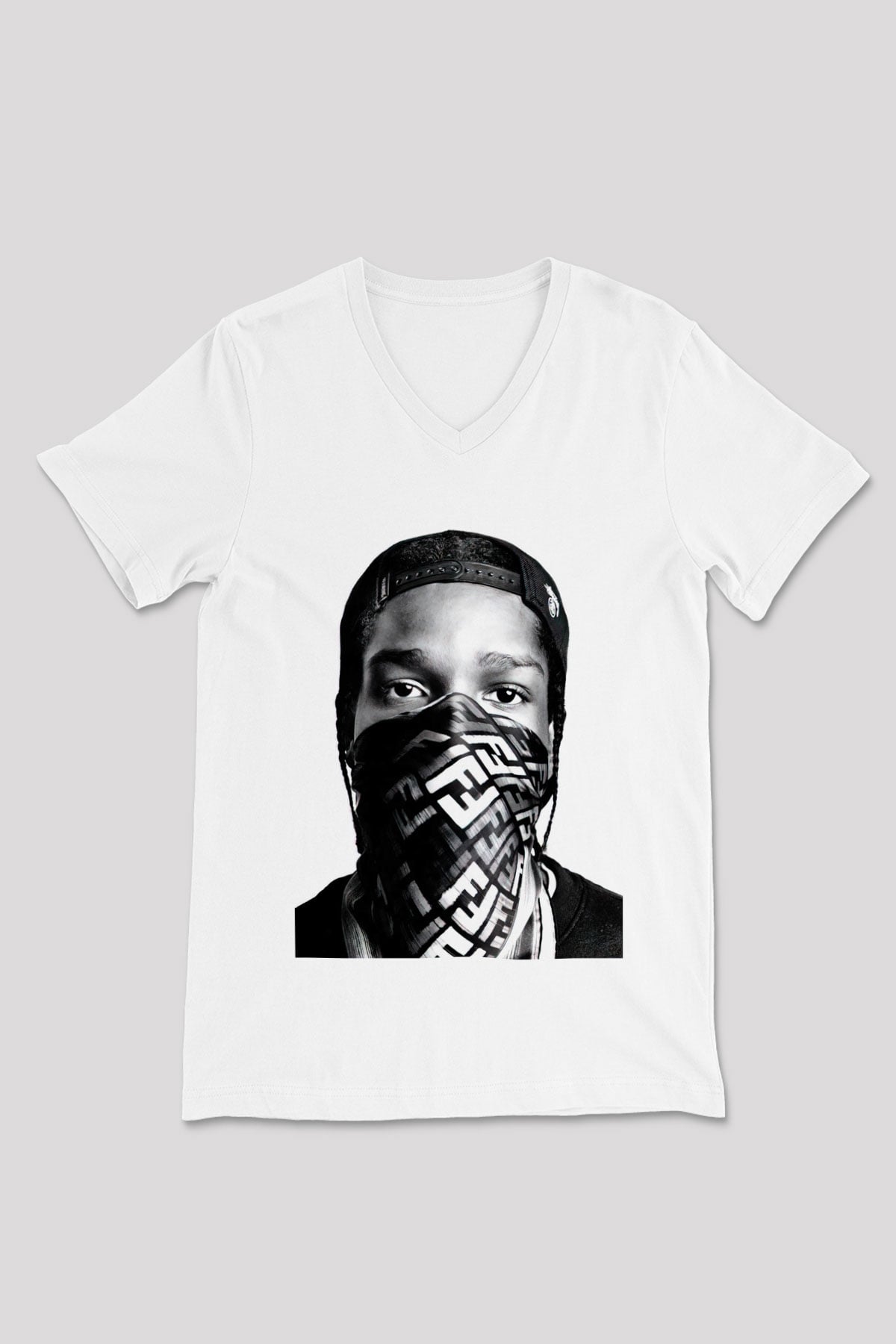 ASAP Rocky Beyaz Unisex V Yaka Tişört T-Shirt
