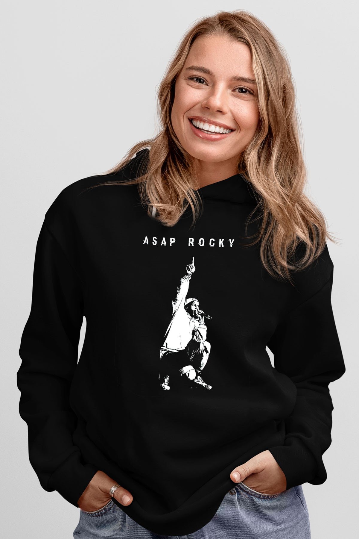 ASAP Rocky Siyah Unisex Kapüşonlu Sweatshirt