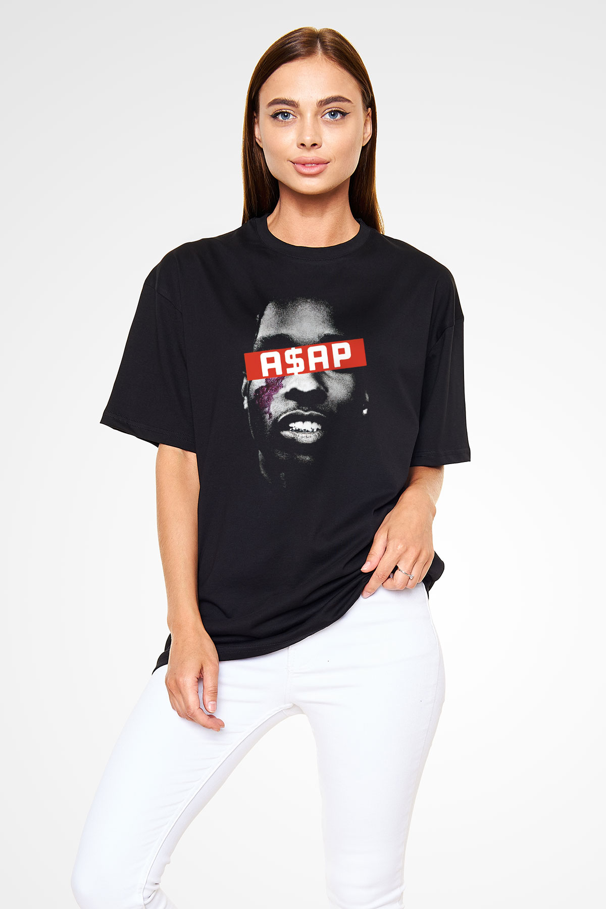 ASAP Rocky Siyah Unisex Oversize Tişört T-Shirt