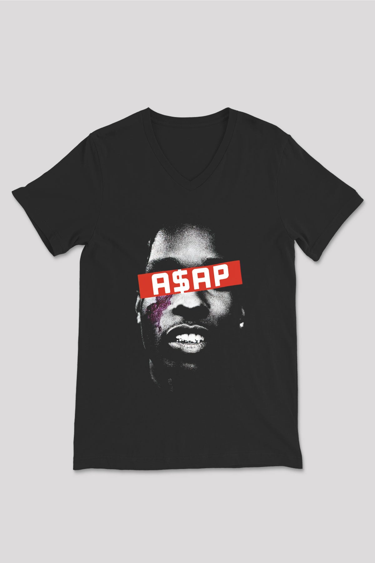 ASAP Rocky Siyah Unisex V Yaka Tişört T-Shirt