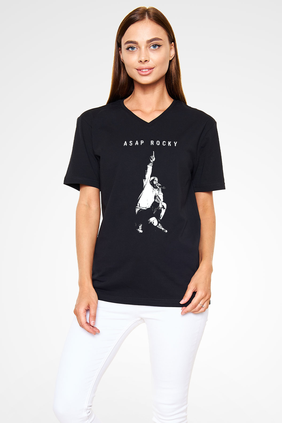 ASAP Rocky Siyah Unisex V Yaka Tişört