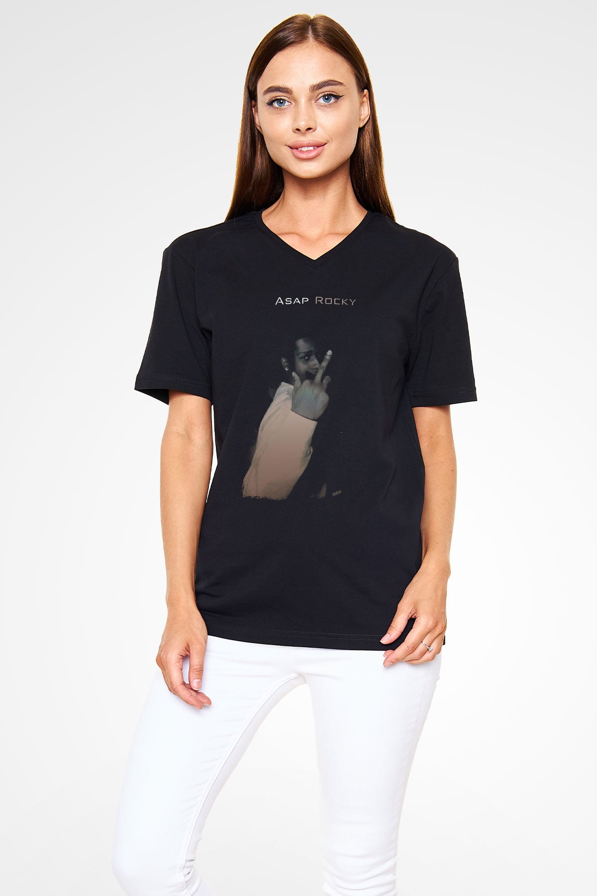 ASAP Rocky Siyah Unisex V Yaka Tişört