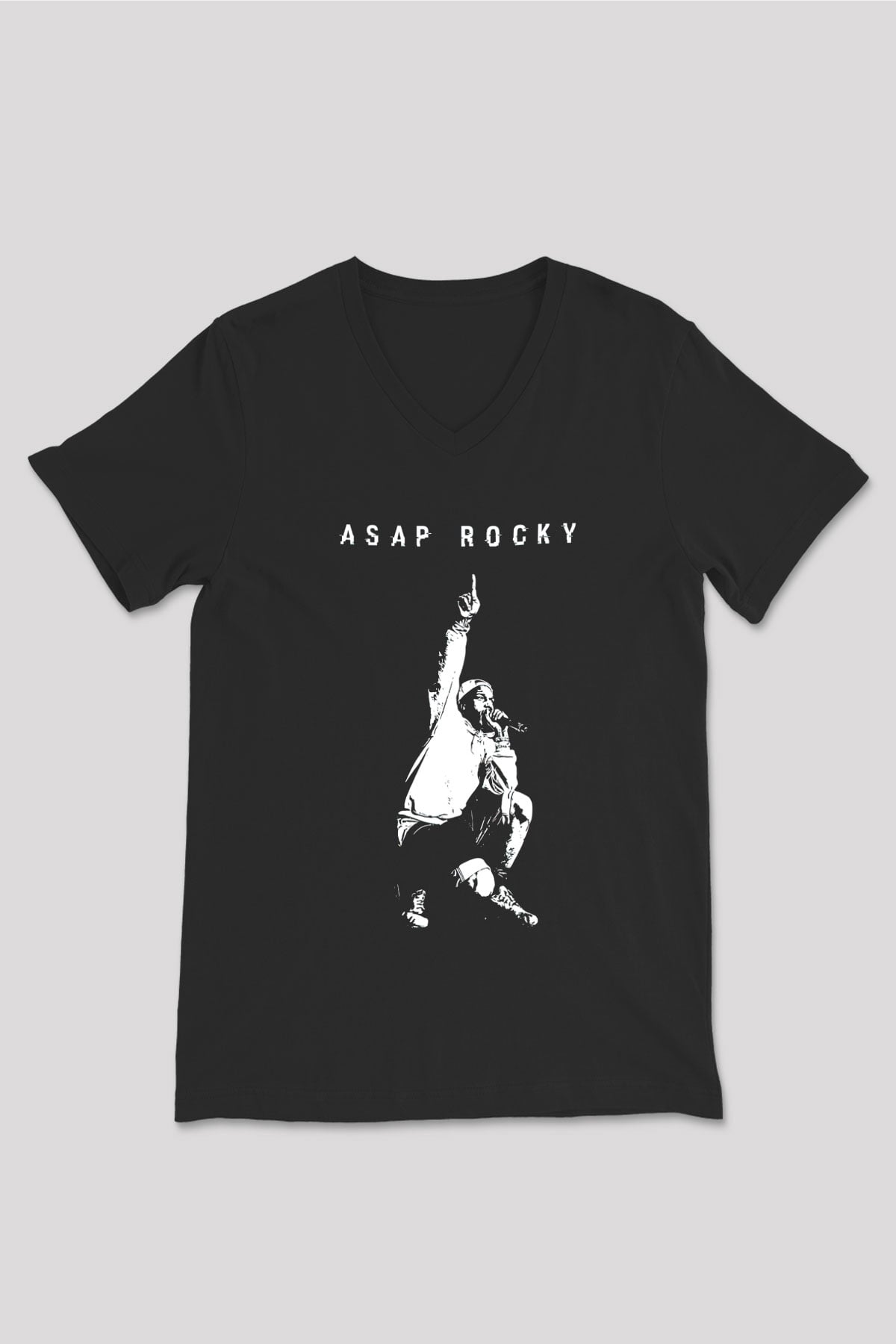 ASAP Rocky Siyah Unisex V Yaka Tişört